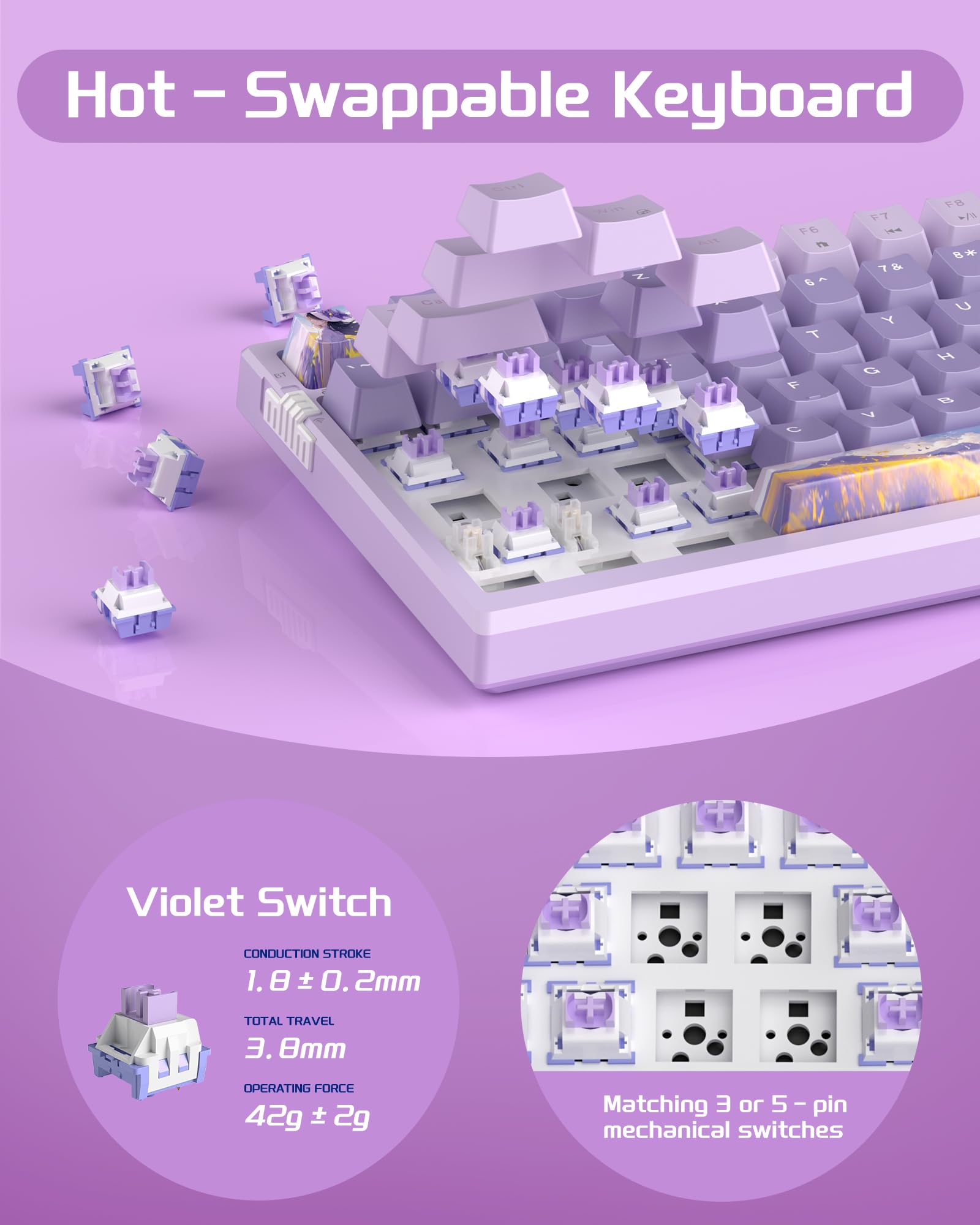 Foto 6 | Teclado Mecánico Inalámbrico Para Juegos Magegee Sky98 Lavender - Venta Internacional.