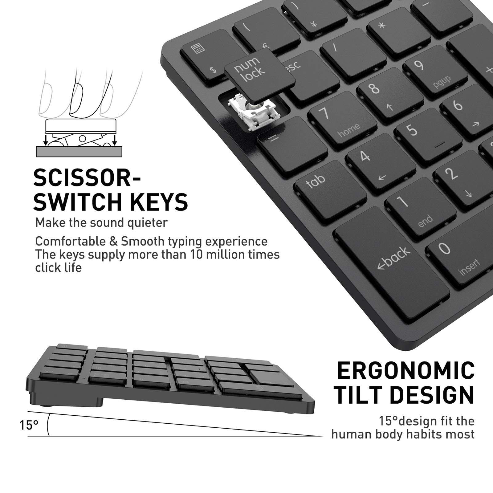 Foto 4 | Teclado Numérico Inalámbrico Bluetooth Con Teclado Numérico Negro - Venta Internacional.
