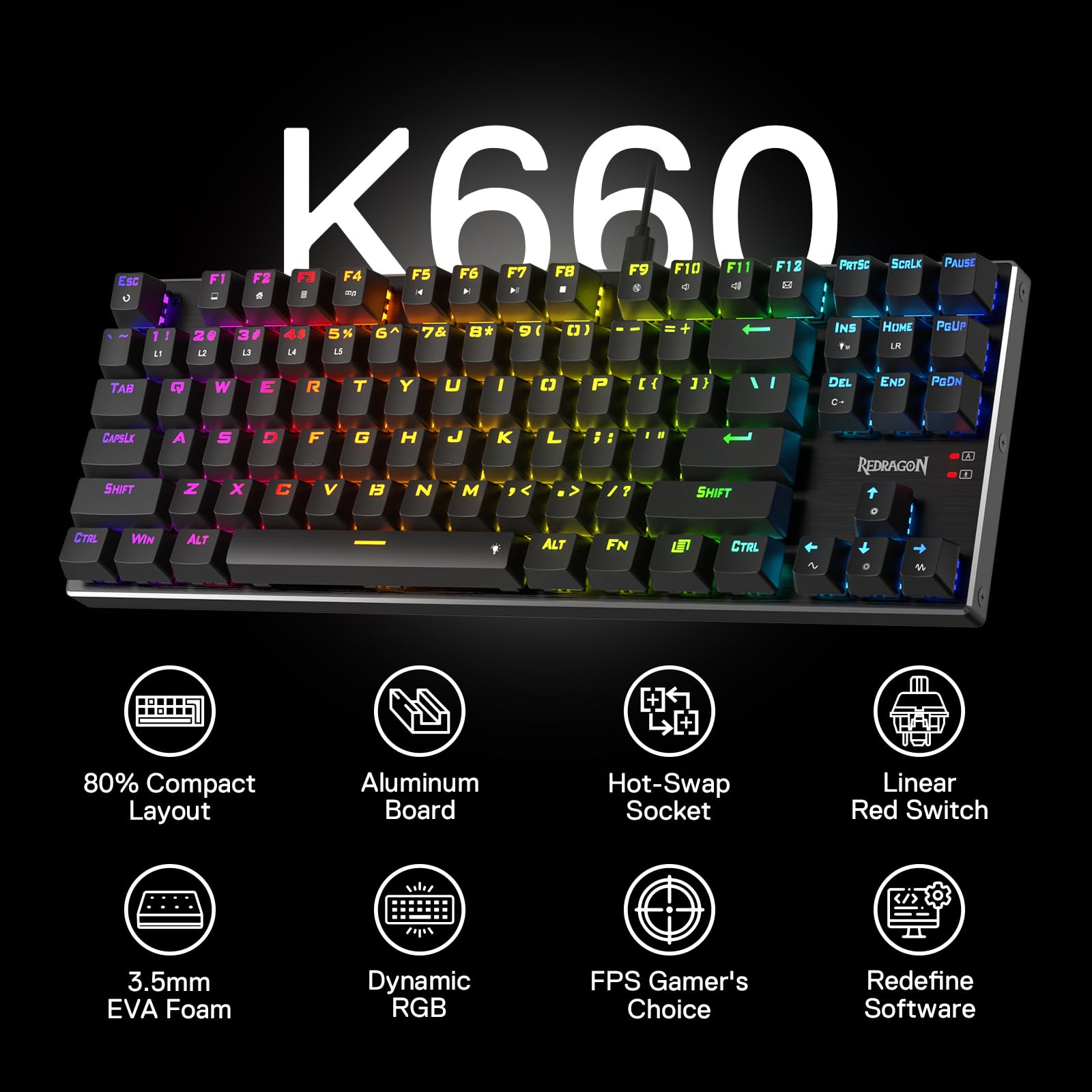 Foto 3 pulgar | Teclado Para Juegos Redragon K660 (k556 Tkl) Rgb Mechanical - Venta Internacional.