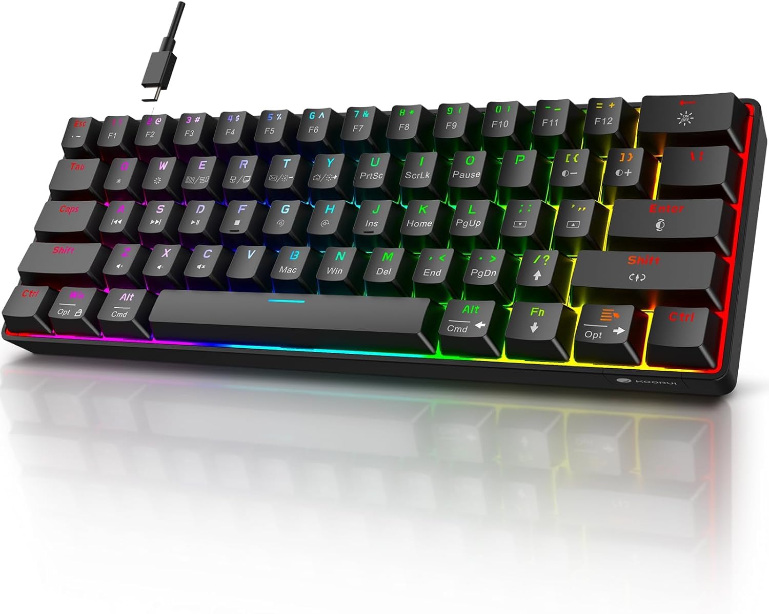 Teclado Para Juegos Koorui 60% Cableado Ultracompacto De 61 Teclas Rgb - Venta Internacional.
