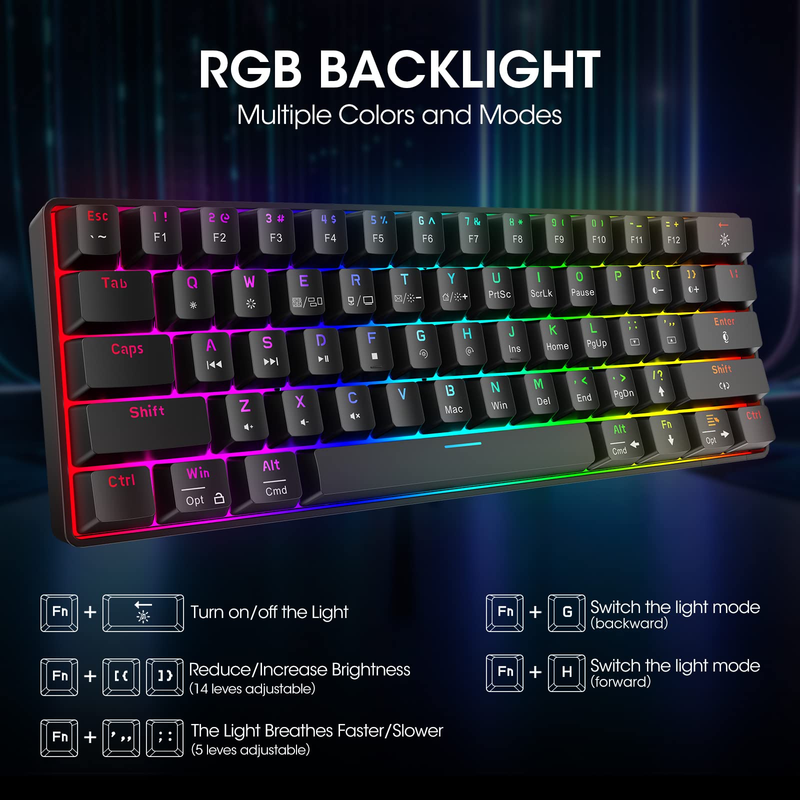 Foto 5 pulgar | Teclado Para Juegos Koorui 60% Cableado Ultracompacto De 61 Teclas Rgb - Venta Internacional.