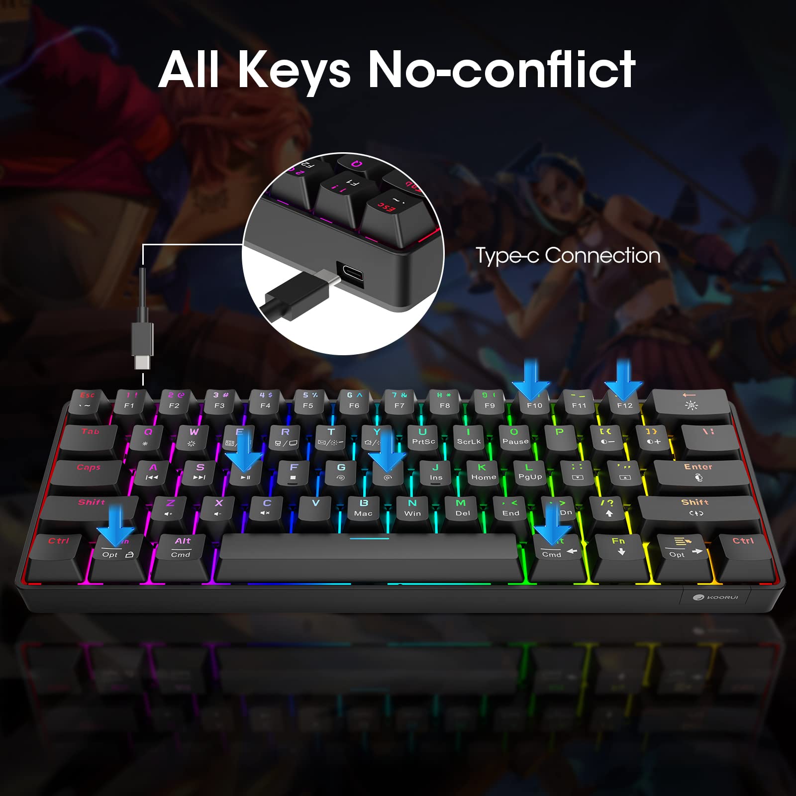Foto 6 pulgar | Teclado Para Juegos Koorui 60% Cableado Ultracompacto De 61 Teclas Rgb - Venta Internacional.