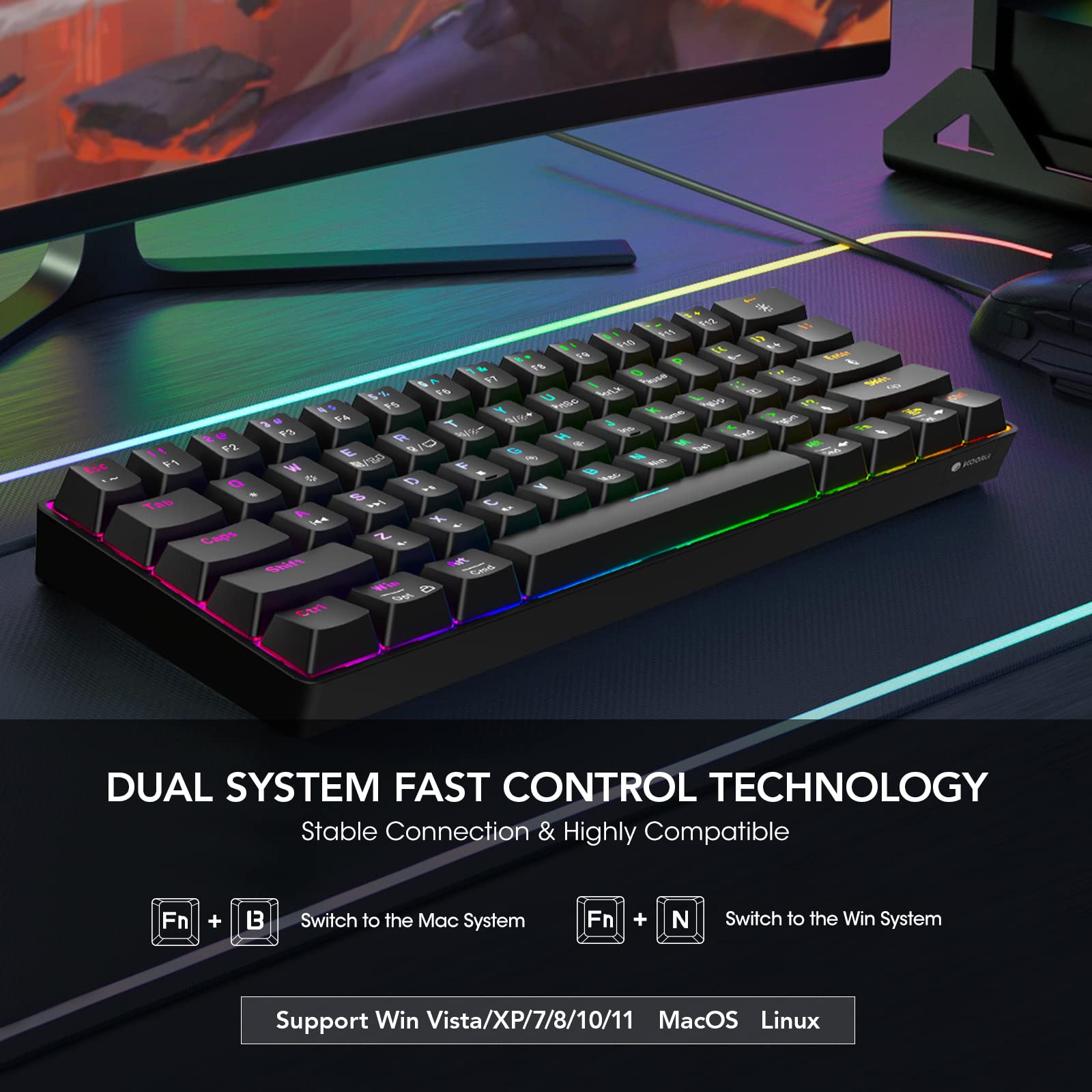 Foto 7 pulgar | Teclado Para Juegos Koorui 60% Cableado Ultracompacto De 61 Teclas Rgb - Venta Internacional.