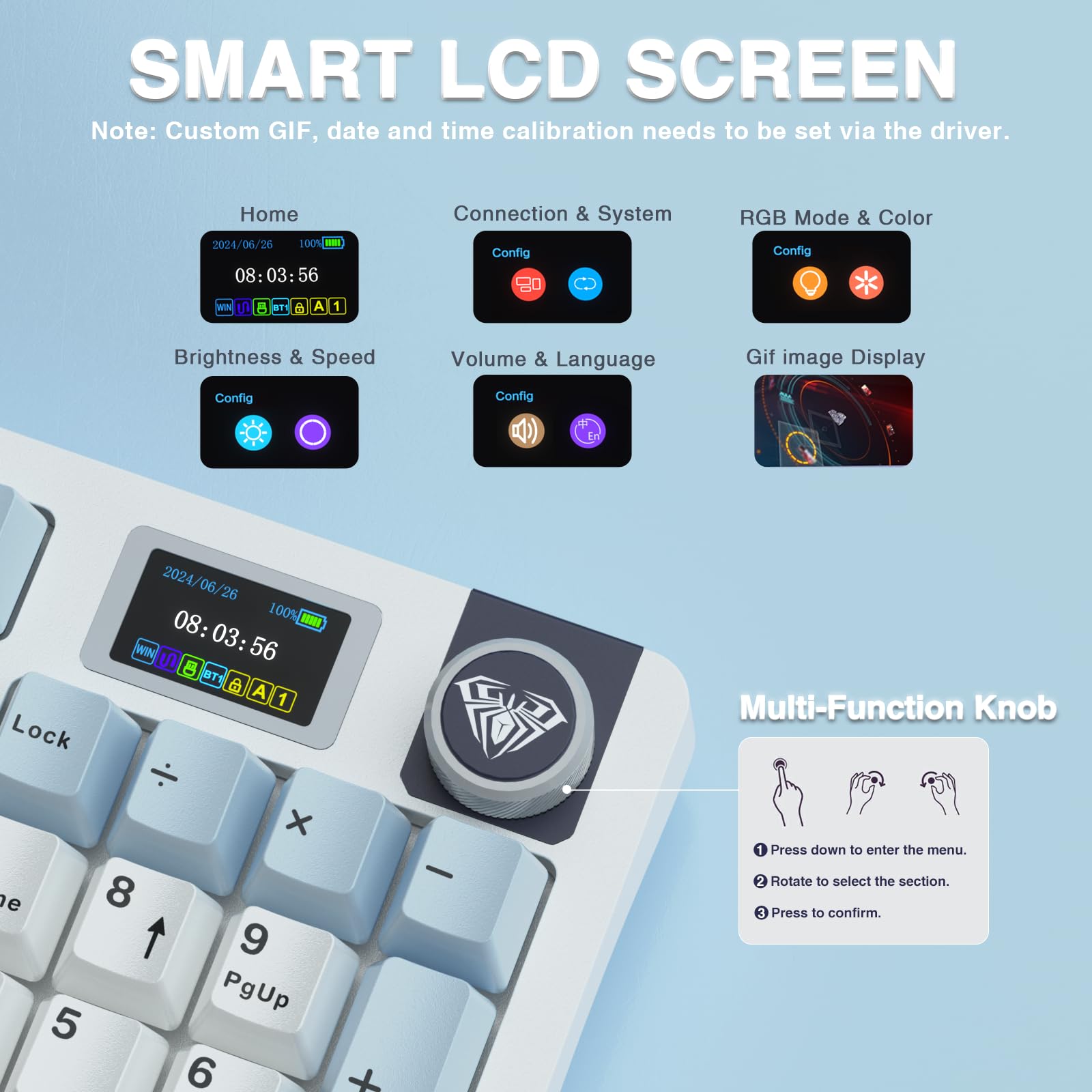 Foto 4 pulgar | Teclado Mecánico Inalámbrico Aula S98 Pro Con Pantalla Inteligente - Venta Internacional.