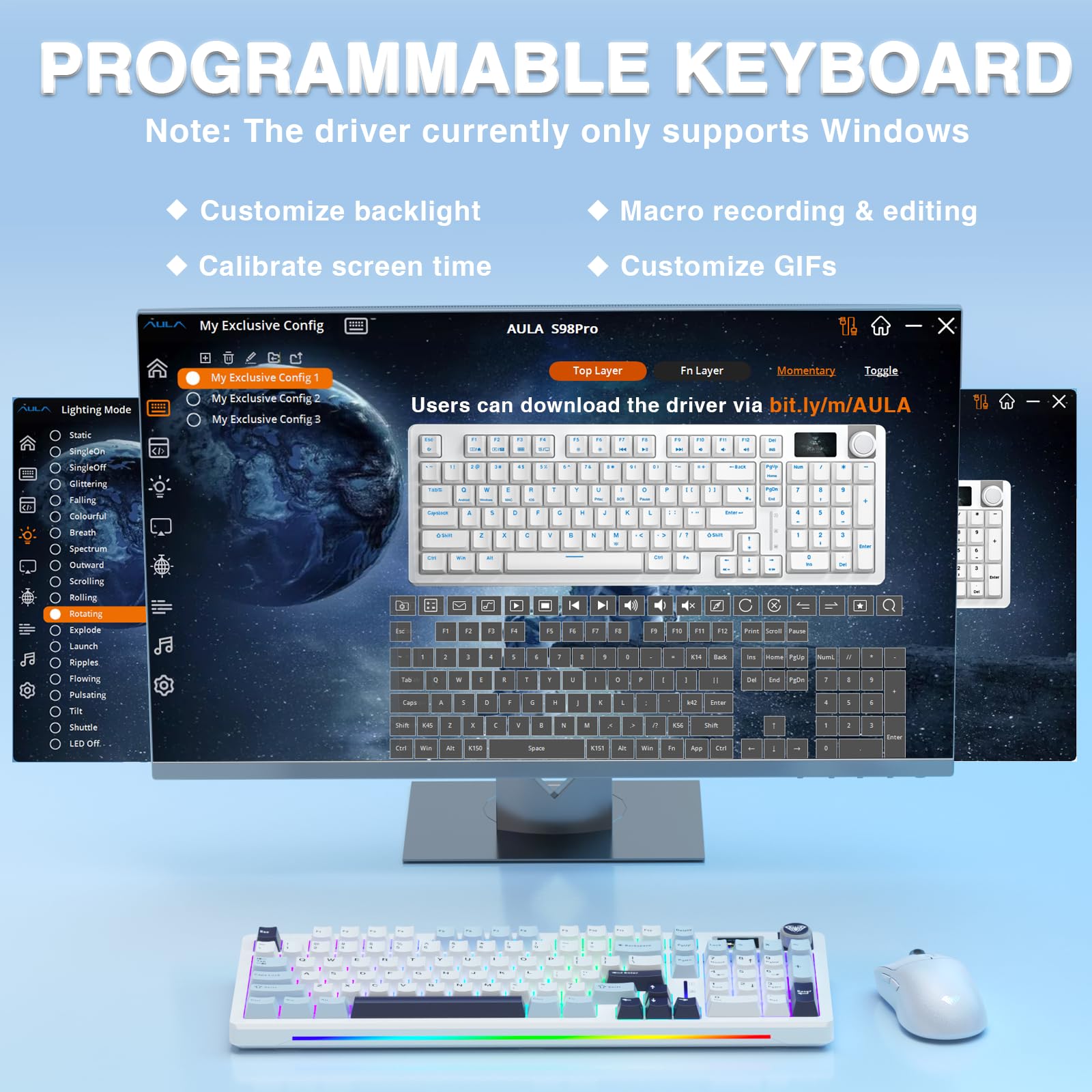 Foto 6 | Teclado Mecánico Inalámbrico Aula S98 Pro Con Pantalla Inteligente - Venta Internacional.