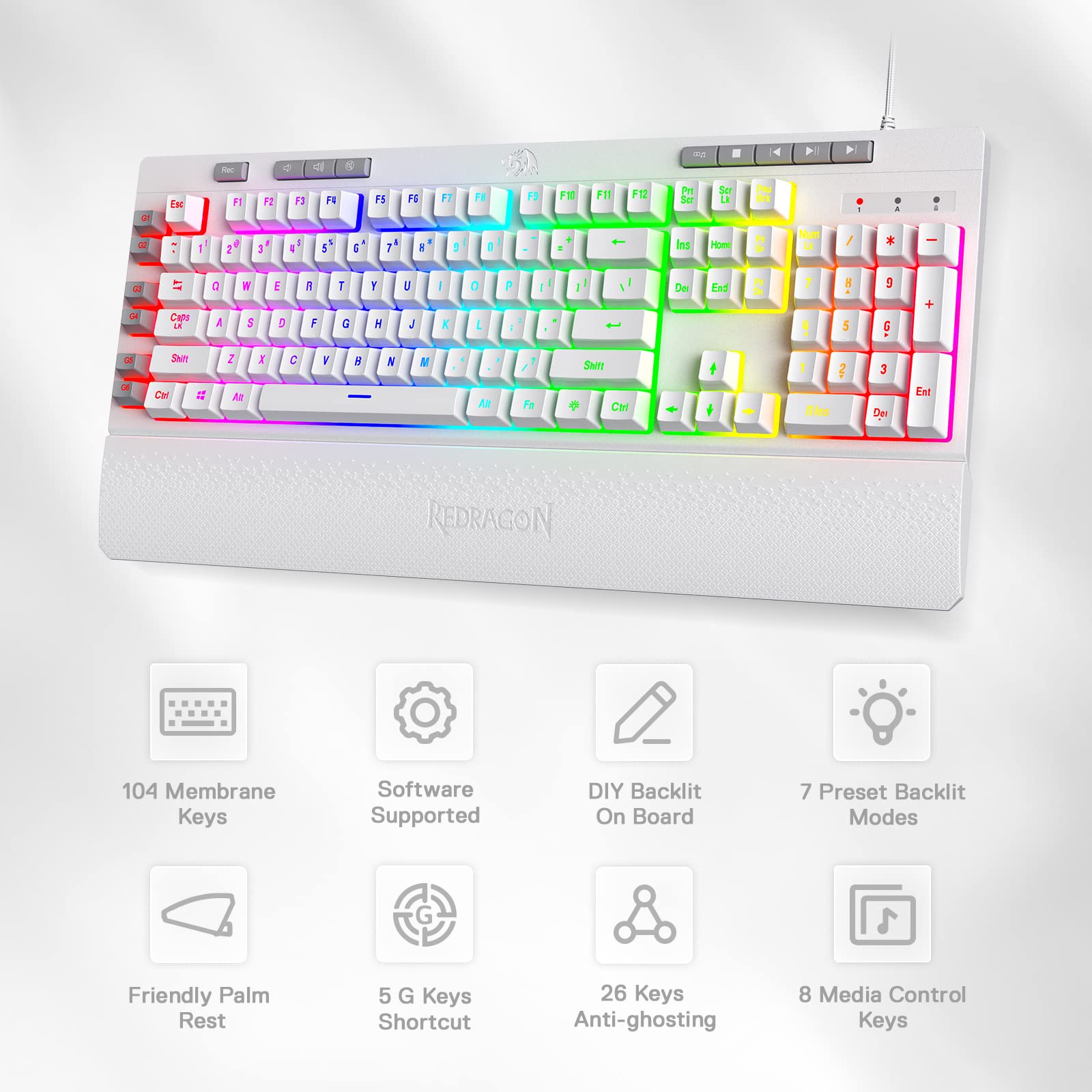 Foto 2 | Teclado Gaming Redragon K512 Shiva Rgb Retroiluminado Blanco - Venta Internacional.