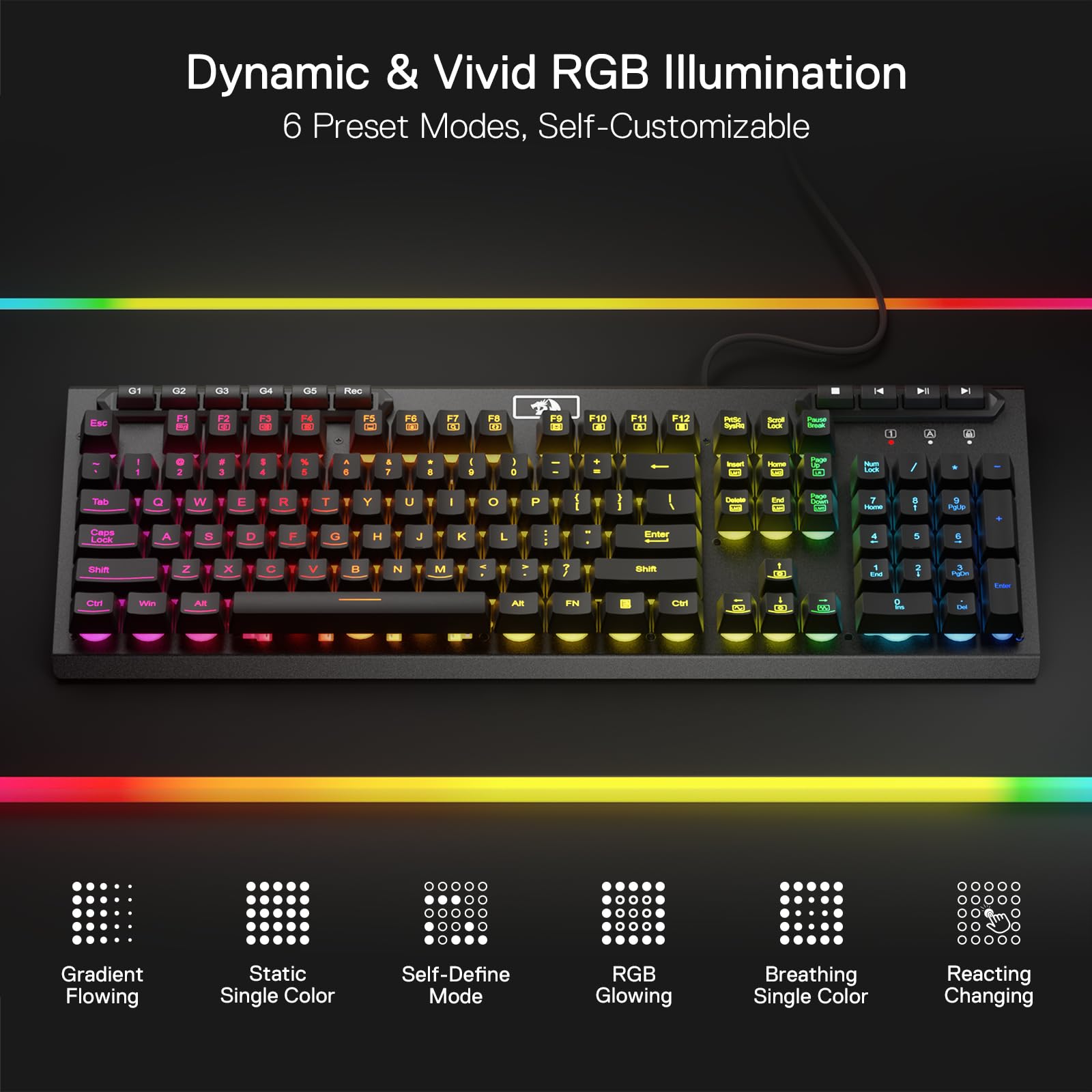 Foto 6 | Teclado Gaming Redragon K513 Rgb Membrane 104 Teclas - Venta Internacional.