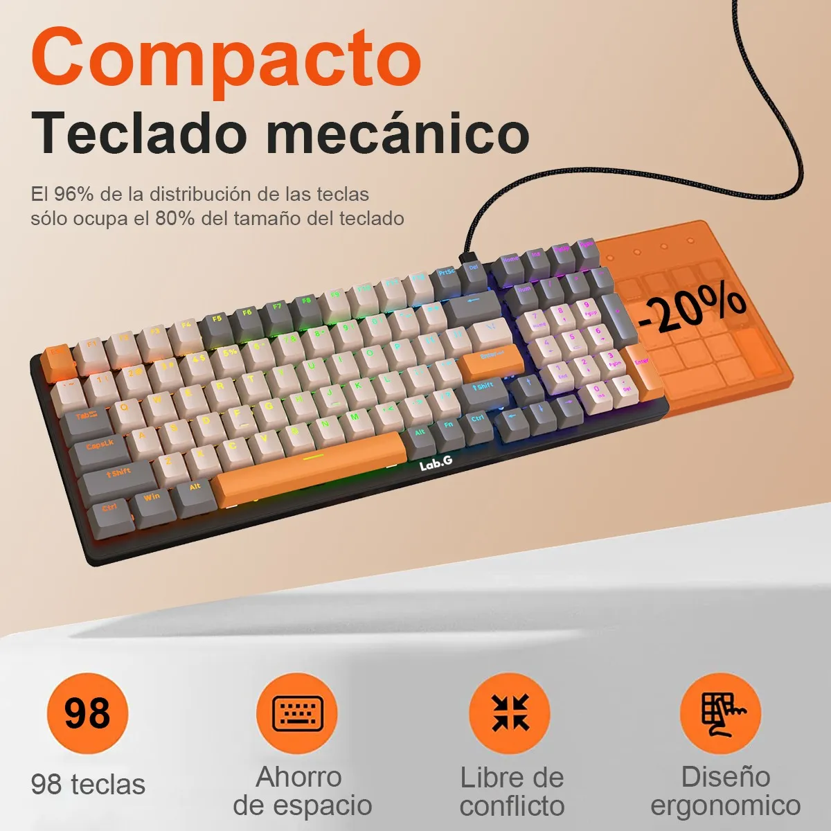 Foto 2 | Teclado Mecánico Para Juegos Profesional Rgb De Gama Alta Lab.g Multicolor