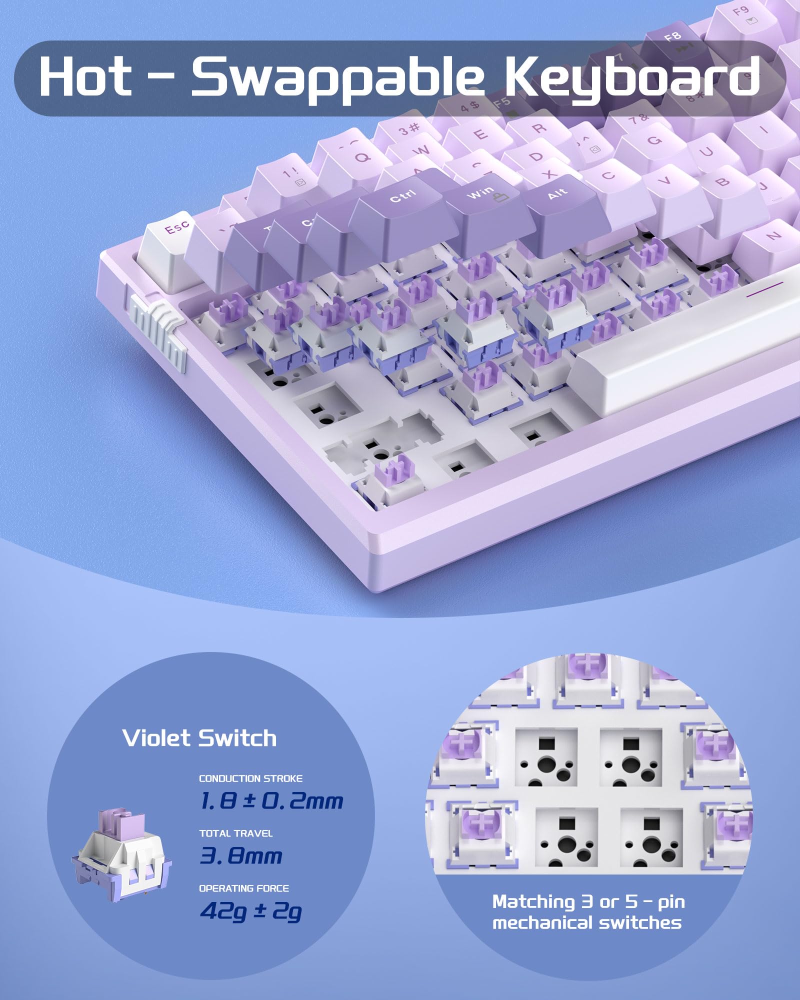 Foto 5 pulgar | Teclado Mecánico Para Juegos Magegee Sky81 75% Violet - Venta Internacional.