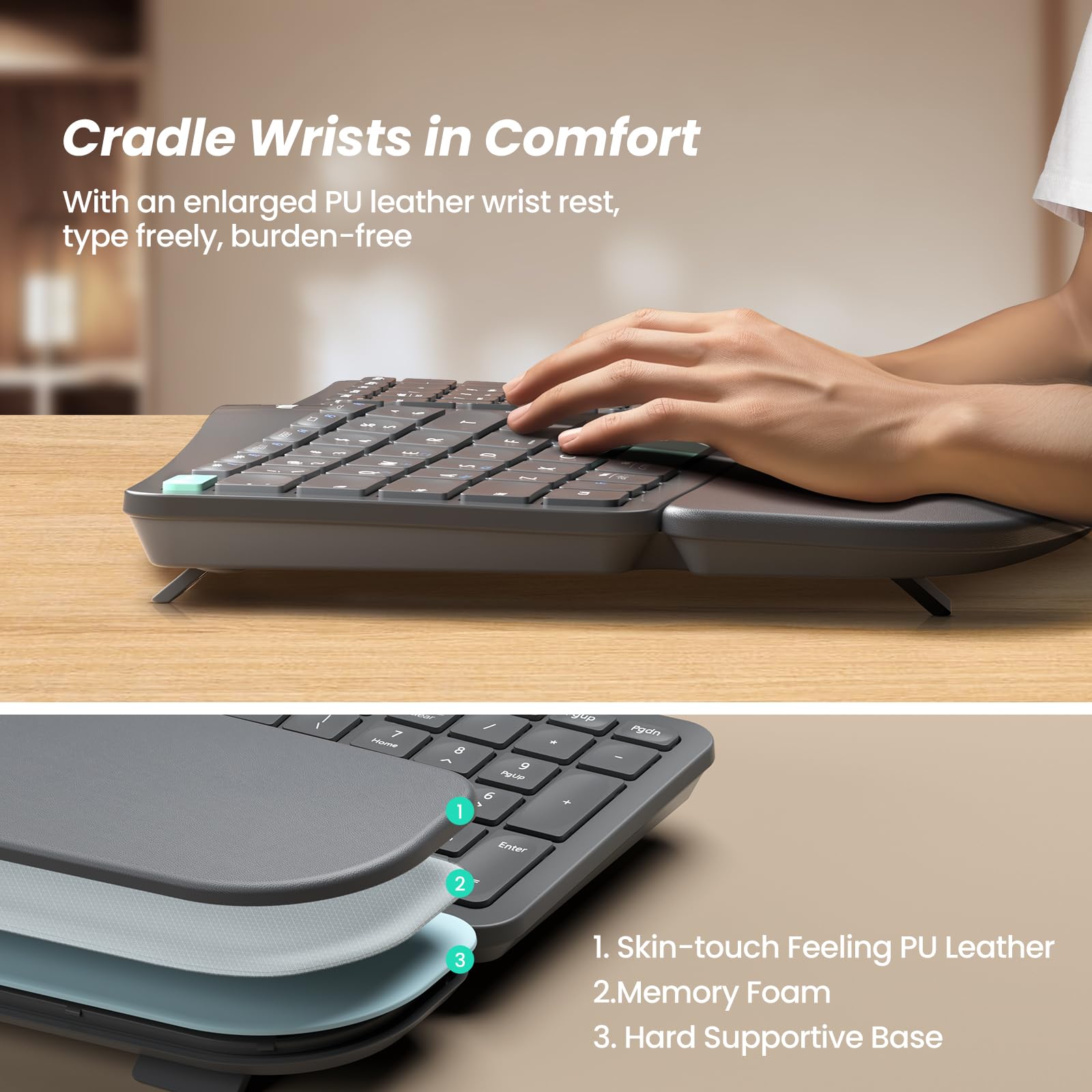 Foto 6 pulgar | Teclado Ergonómico Inalámbrico Nulea Split Con Reposamuñecas - Venta Internacional.