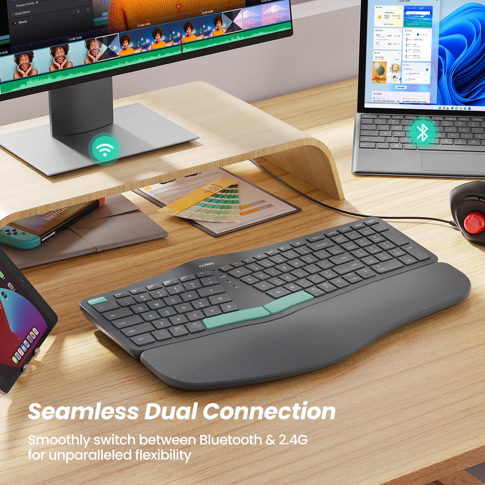 Foto 7 pulgar | Teclado Ergonómico Inalámbrico Nulea Split Con Reposamuñecas - Venta Internacional.