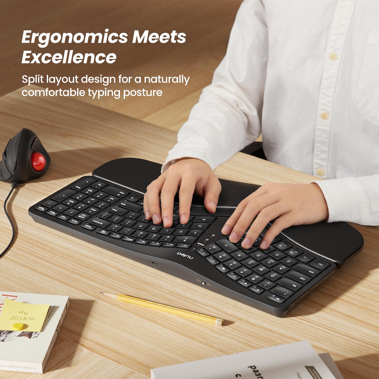Foto 3 pulgar | Teclado Ergonómico Inalámbrico Nulea Split Con Reposamuñecas Negro - Venta Internacional.