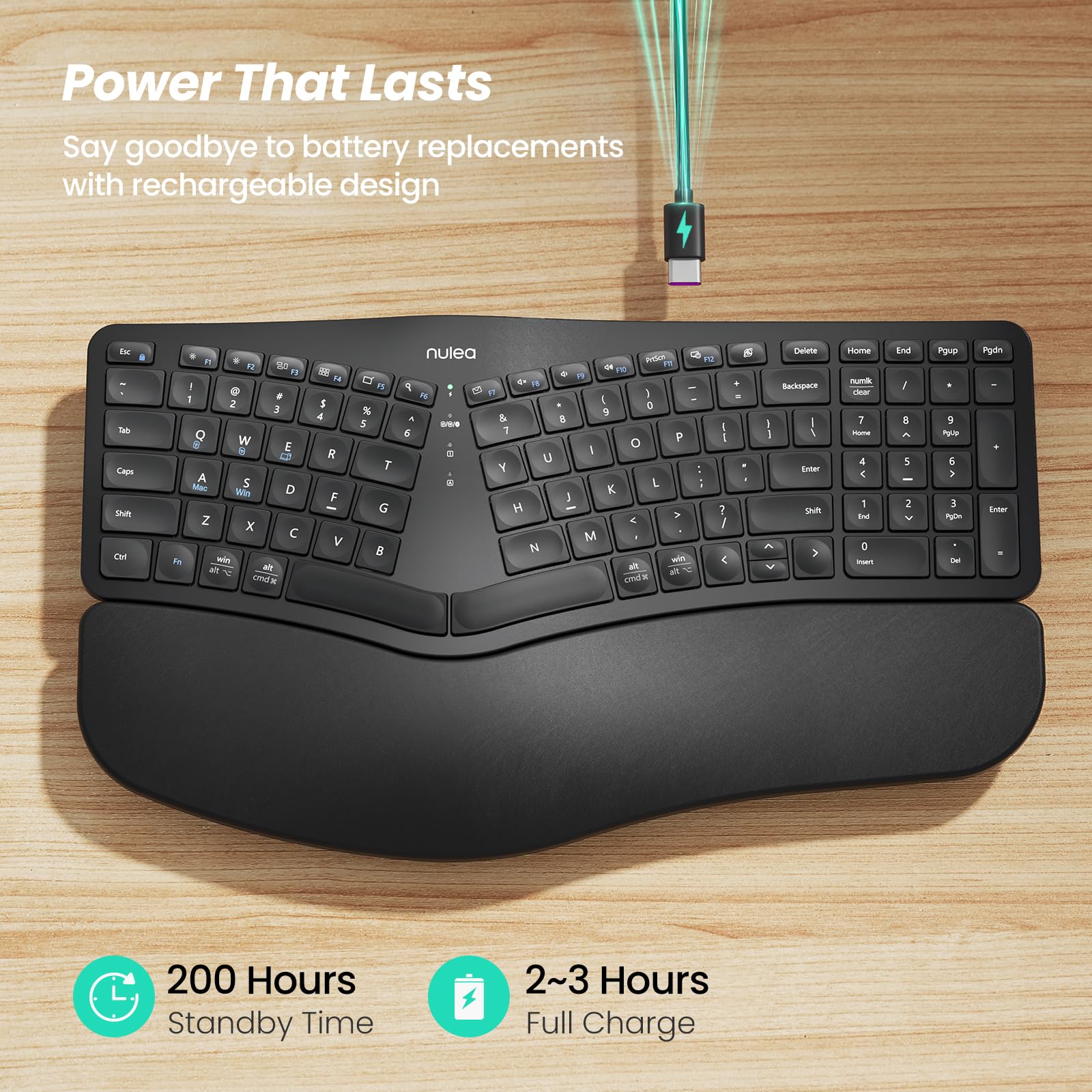 Foto 4 pulgar | Teclado Ergonómico Inalámbrico Nulea Split Con Reposamuñecas Negro - Venta Internacional.