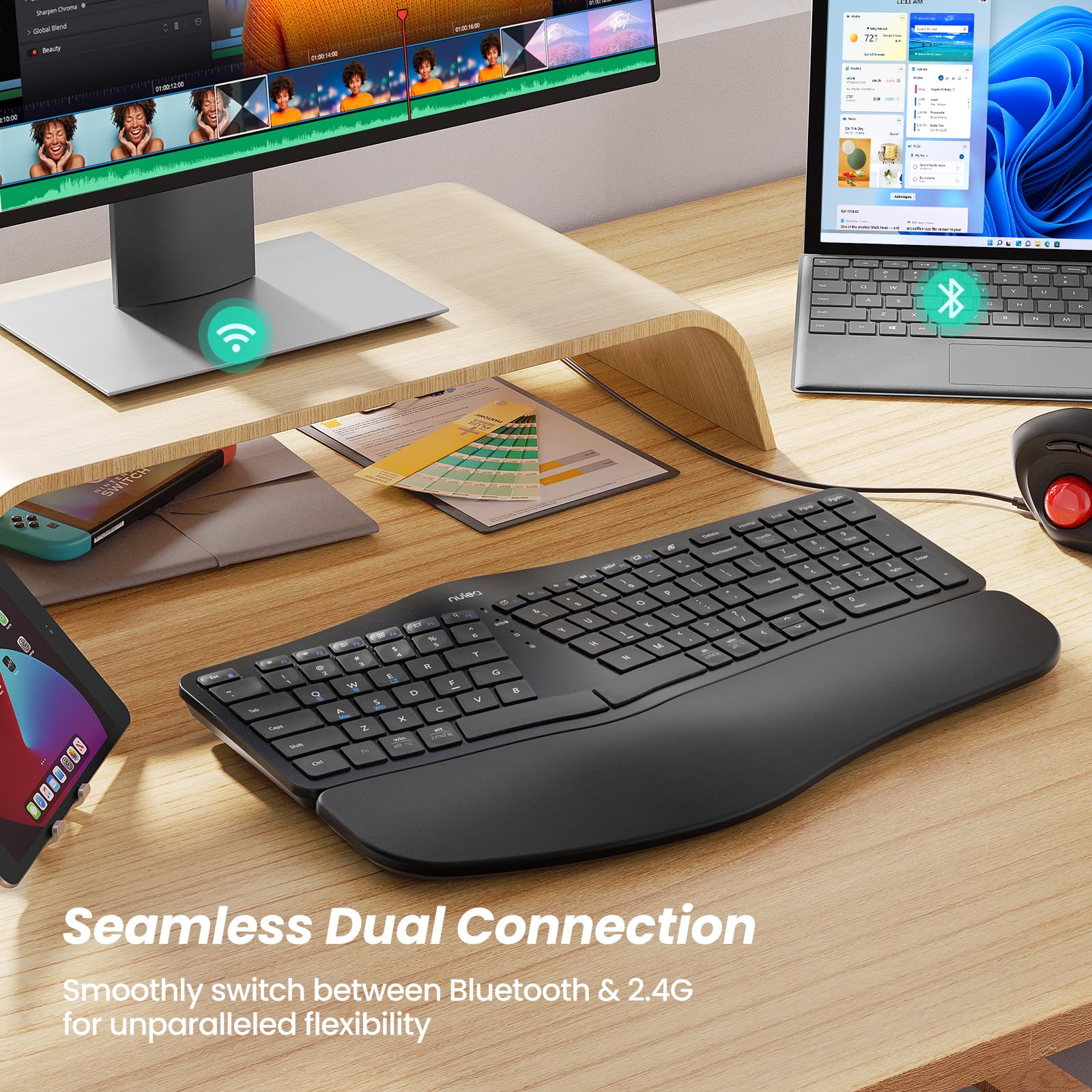 Foto 7 pulgar | Teclado Ergonómico Inalámbrico Nulea Split Con Reposamuñecas Negro - Venta Internacional.