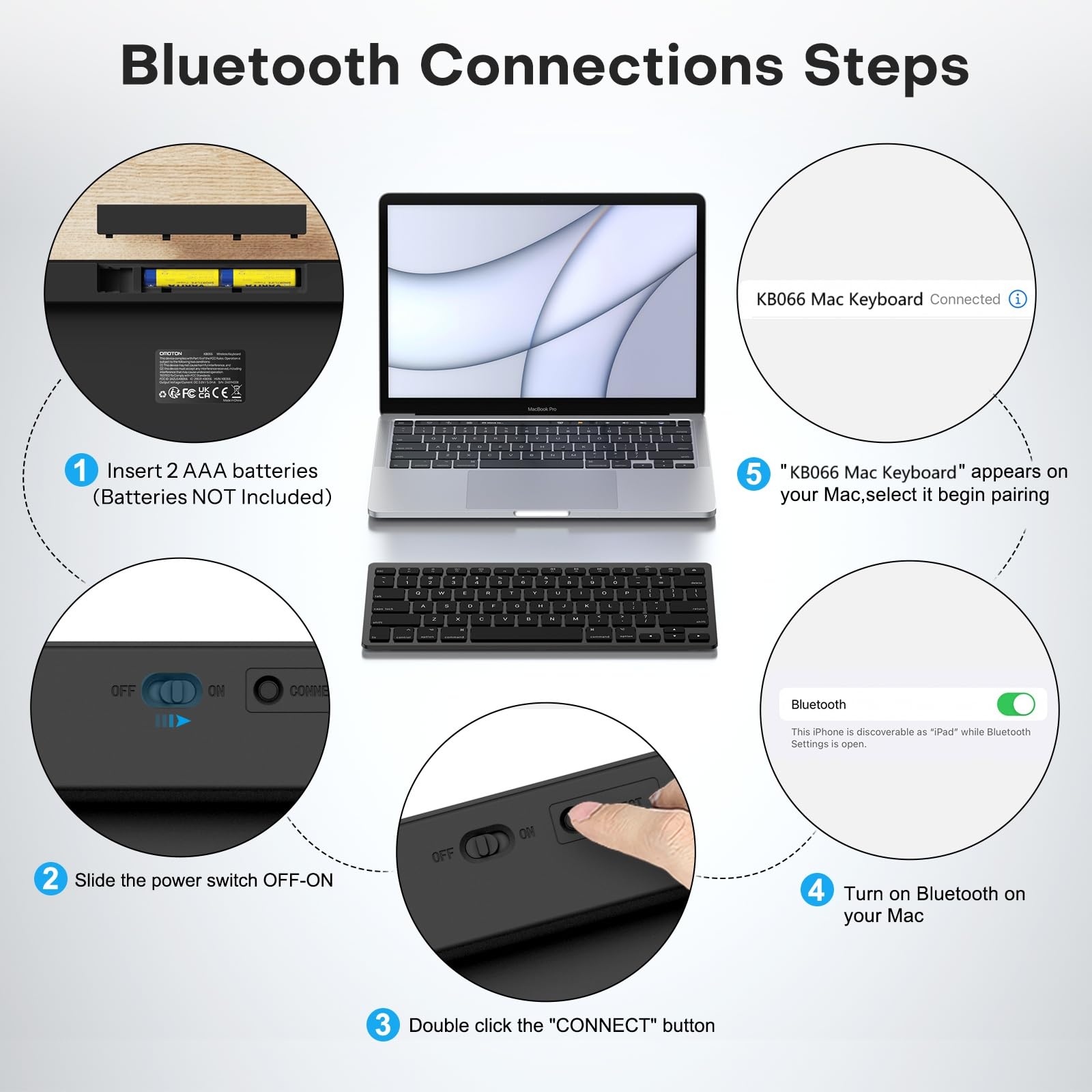 Foto 3 | Teclado Bluetooth Omoton Compatible Con Mac Negro Oscuro - Venta Internacional.