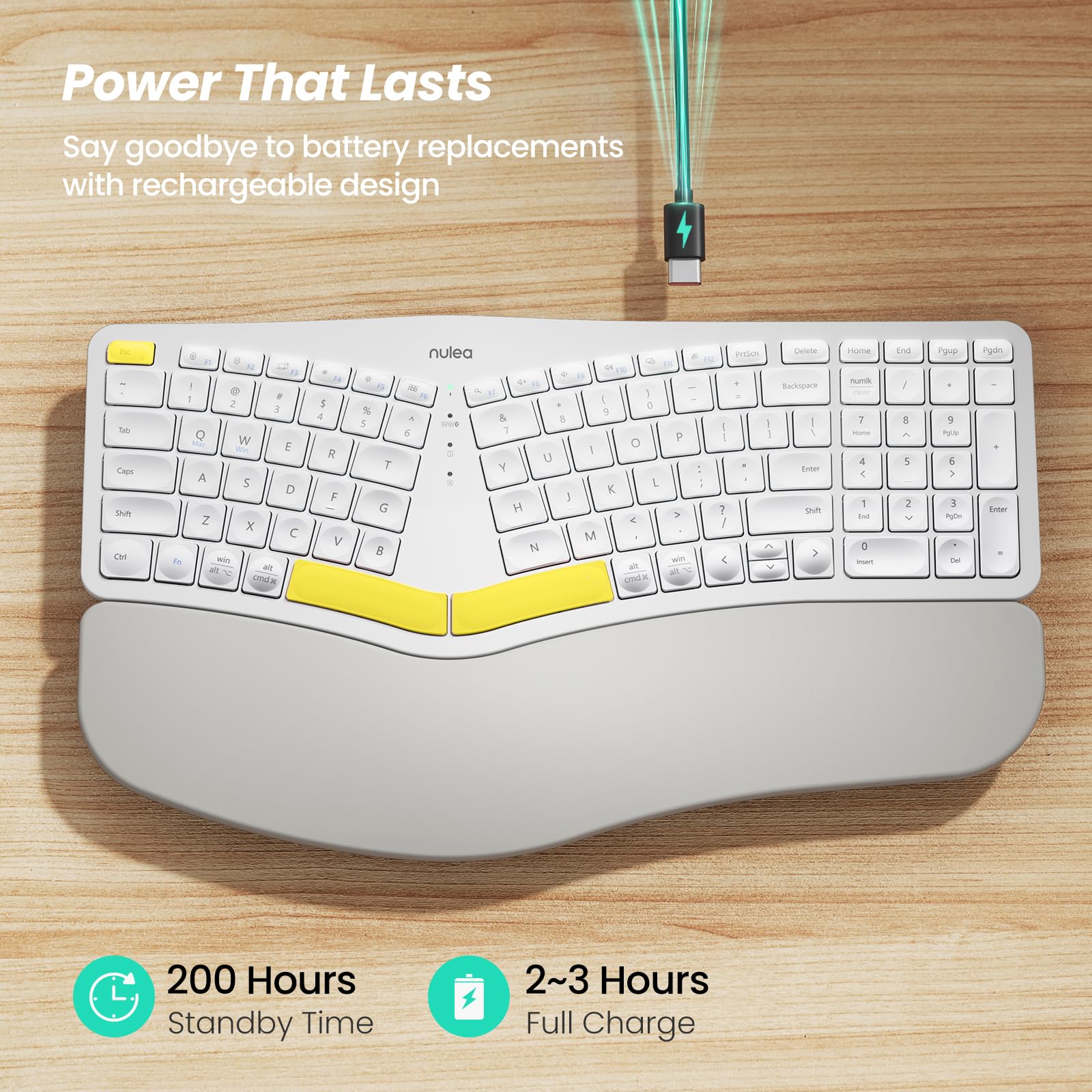 Foto 3 pulgar | Teclado Nulea Rt05b Bluetooth Ergonómico Split Usb-c F-amarillo - Venta Internacional.