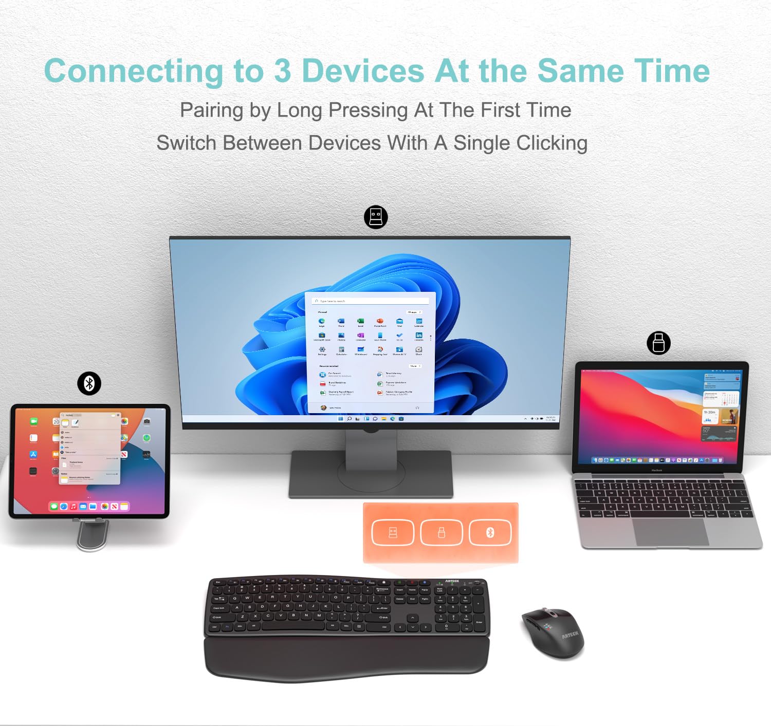 Foto 4 | Teclado Arteck Bluetooth Inalámbrico Cómodo Para Múltiples Dispositivos - Venta Internacional.