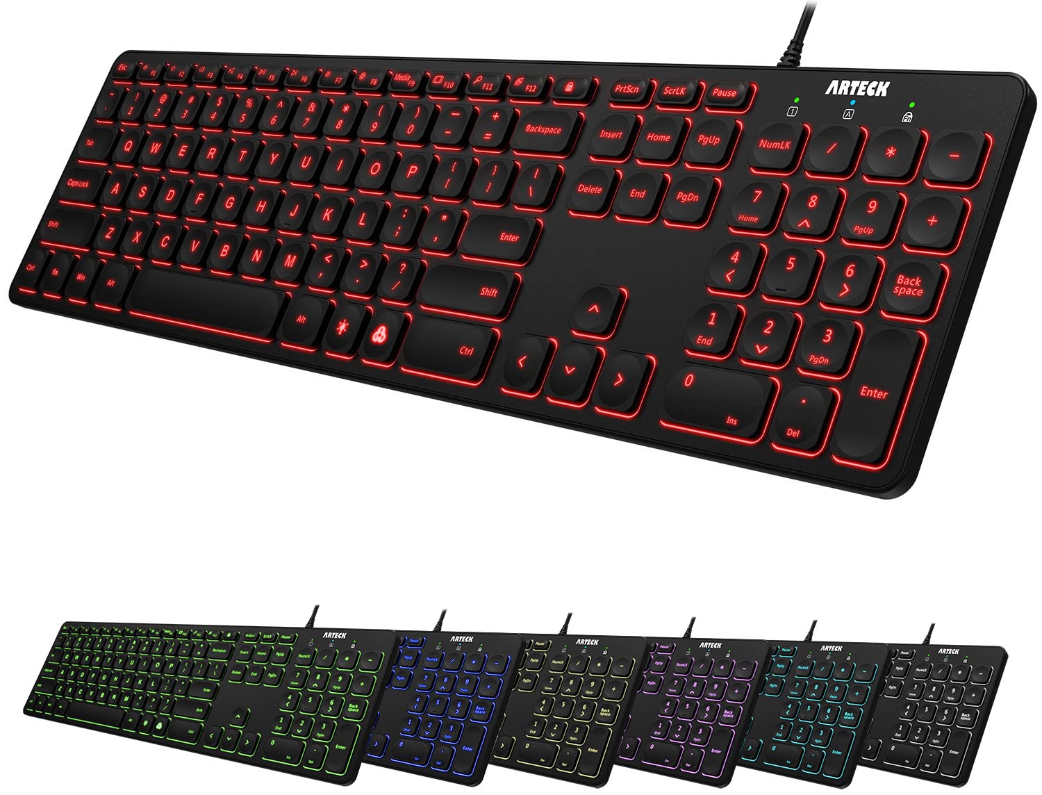 Foto 1 | Teclado Arteck Con Cable Usb Retroiluminado De Tamaño Completo Para Pc/portátil - Venta Internacional.