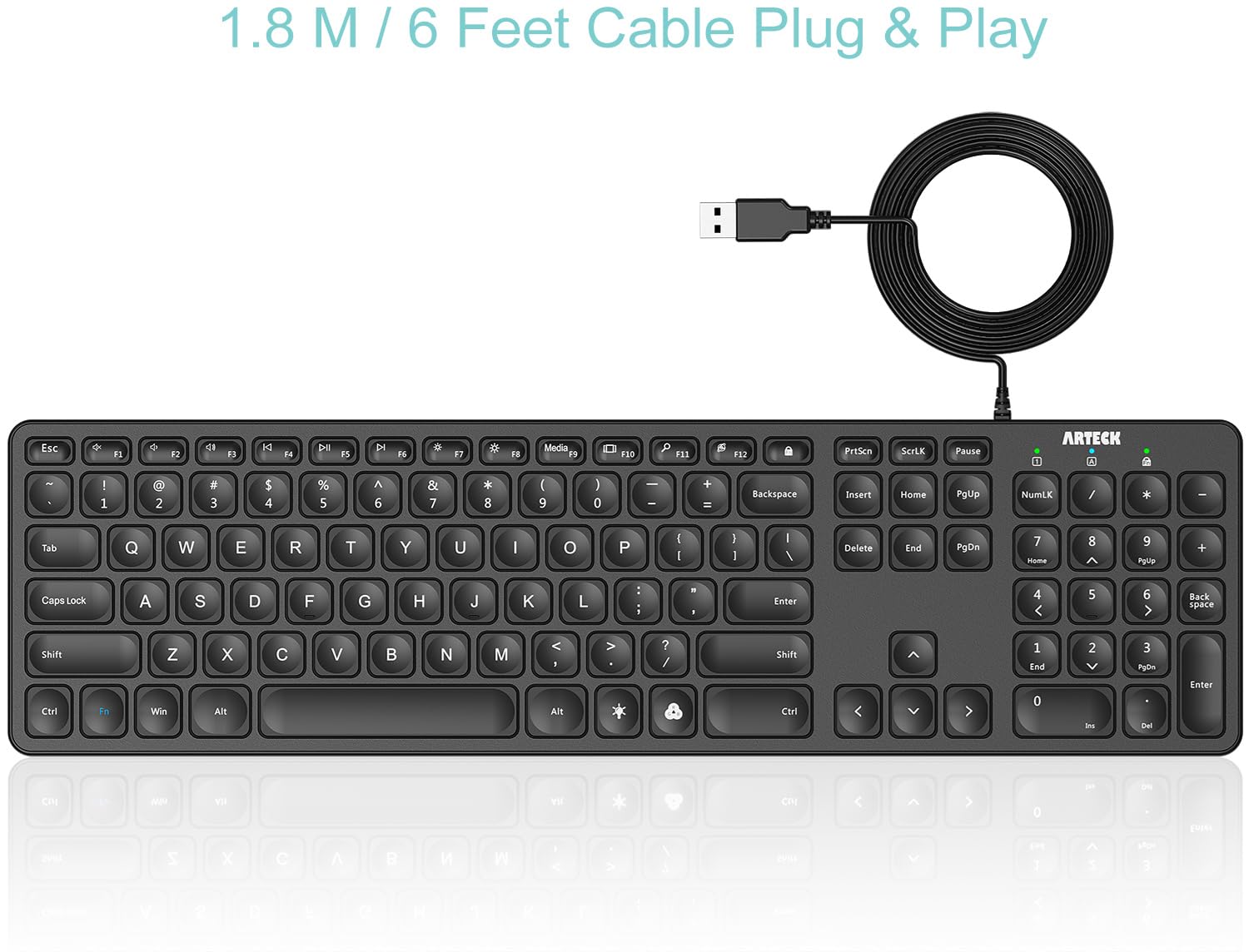 Foto 3 pulgar | Teclado Arteck Con Cable Usb Retroiluminado De Tamaño Completo Para Pc/portátil - Venta Internacional.
