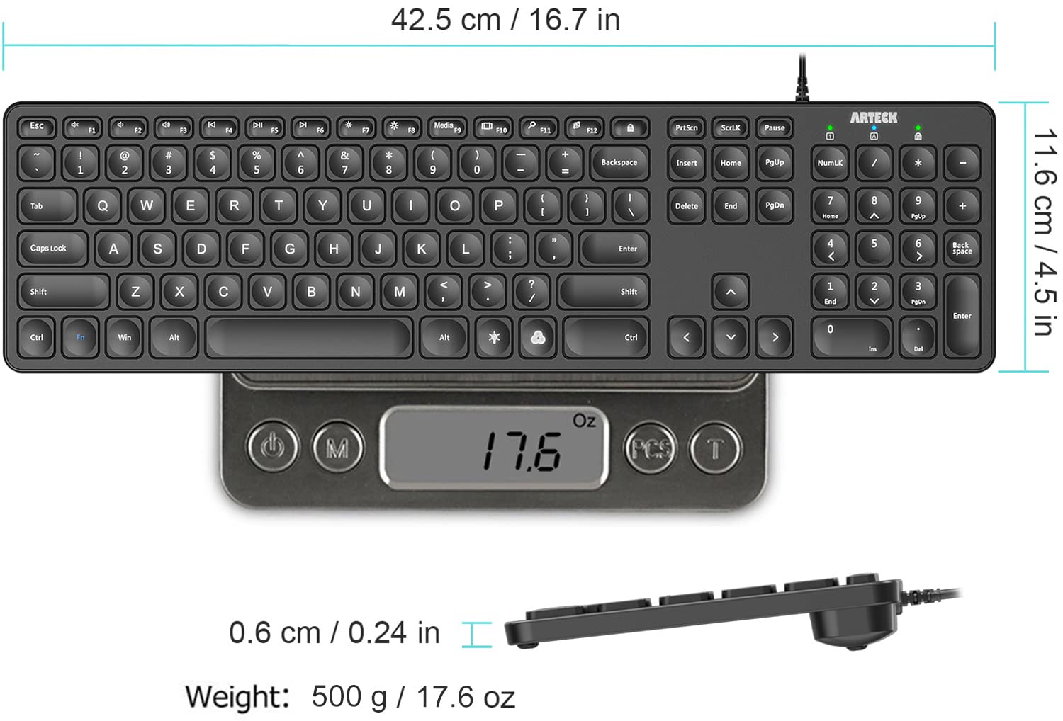 Foto 4 | Teclado Arteck Con Cable Usb Retroiluminado De Tamaño Completo Para Pc/portátil - Venta Internacional.