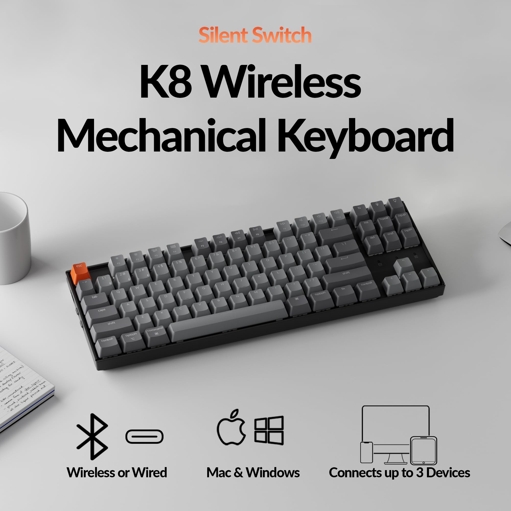 Foto 3 pulgar | Teclado Mecánico Inalámbrico Keychron K8 Silent Red Switch - Venta Internacional.