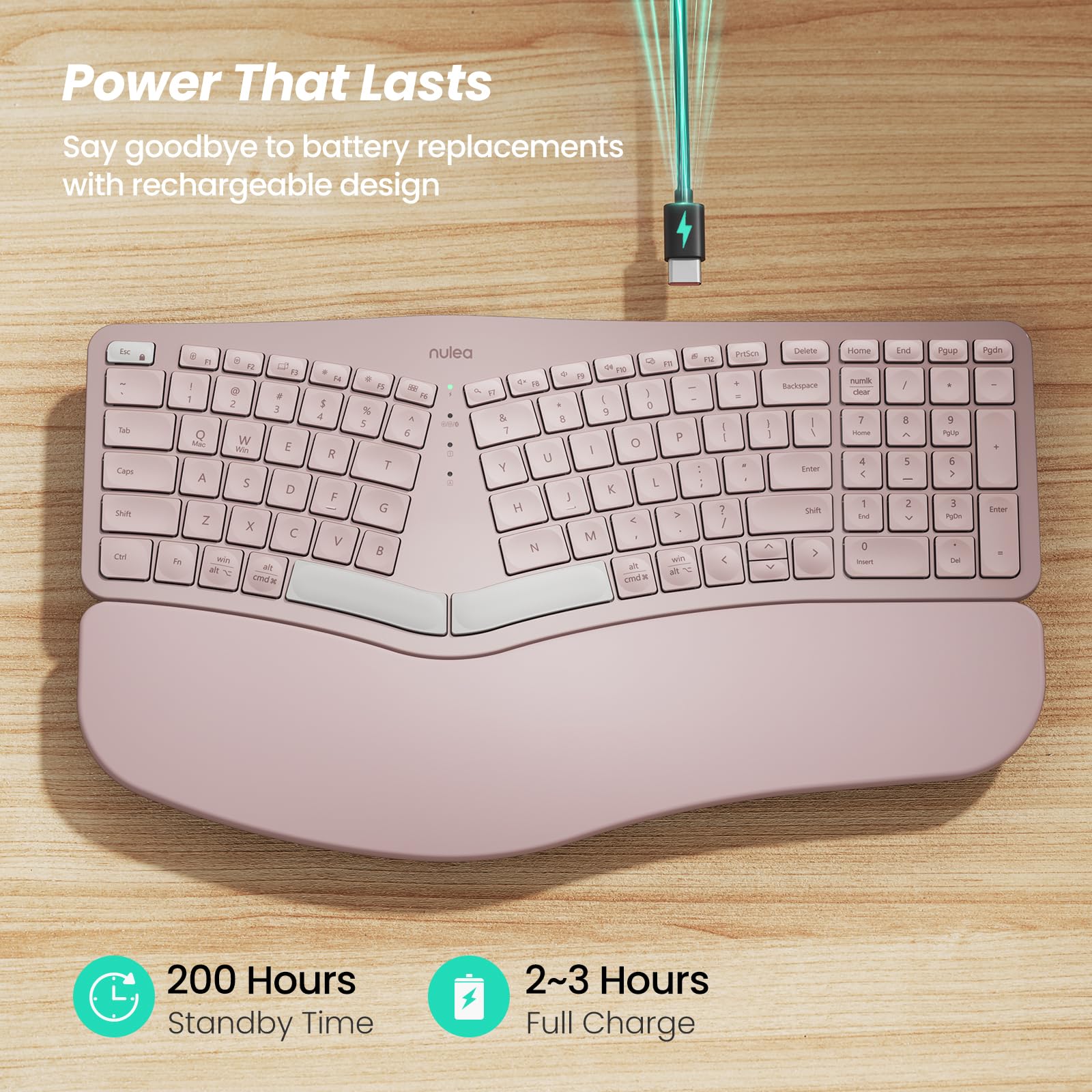 Foto 4 pulgar | Teclado Nulea Rt05b Bluetooth Ergonómico Split C-rosa - Venta Internacional.