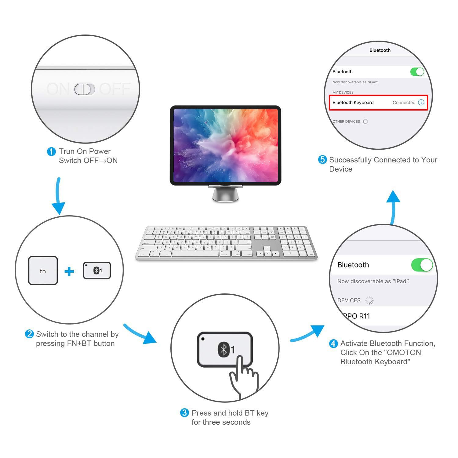 Foto 5 pulgar | Teclado Bluetooth Omoton Compatible Con Mac Silver - Venta Internacional.