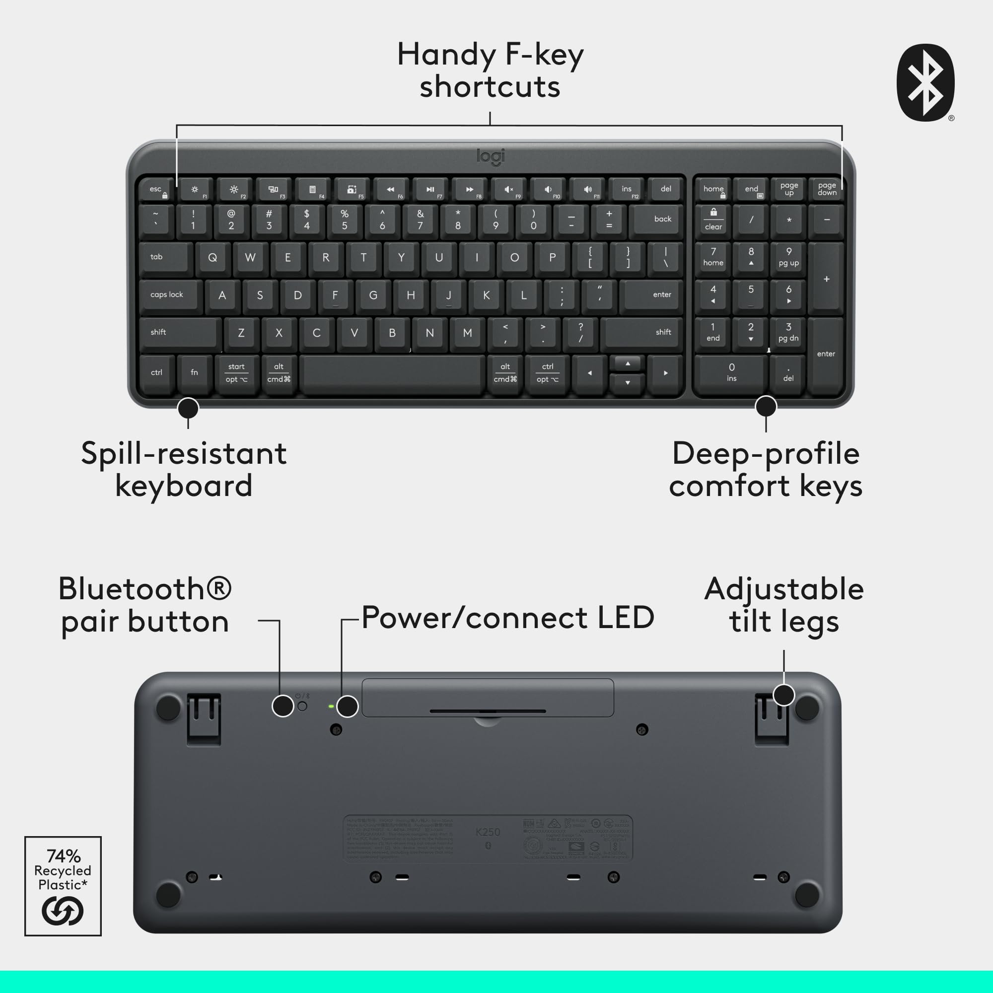 Foto 8 pulgar | Teclado Bluetooth Logitech K250 Con Teclado Numérico Para Windows/macos - Venta Internacional.