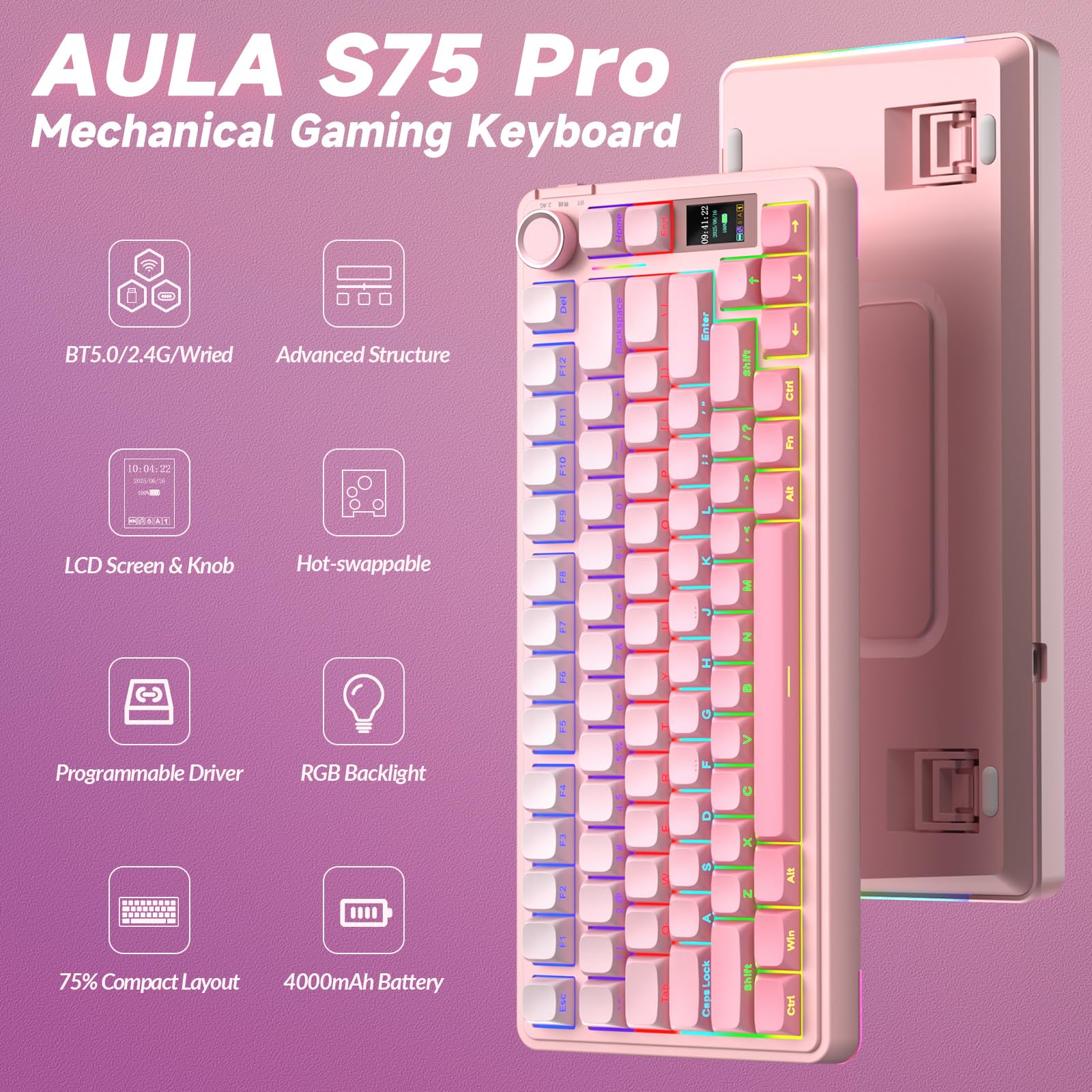 Foto 3 pulgar | Teclado Mecánico Inalámbrico Aula S75 Pro Con Pantalla Y Perilla - Venta Internacional.