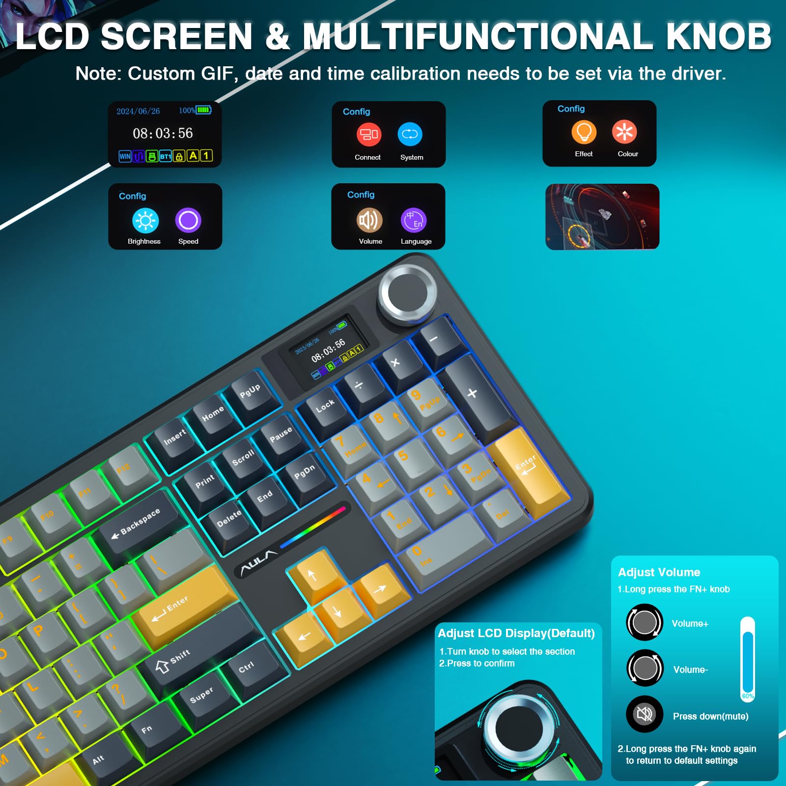 Foto 4 pulgar | Teclado Mecánico Inalámbrico Aula F108 Pro Con Batería De 8000 Mah - Venta Internacional.