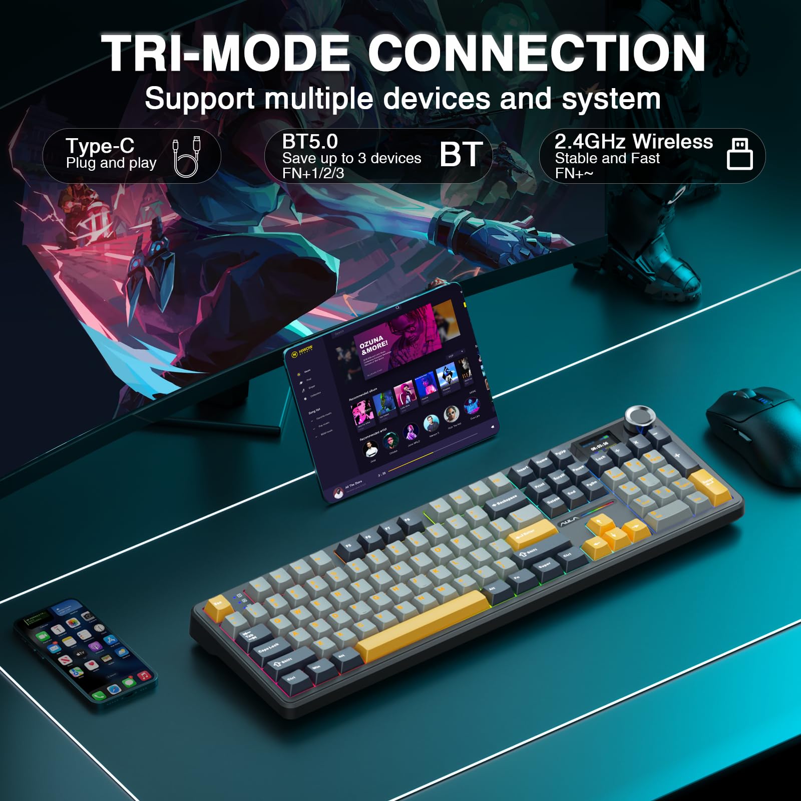 Foto 5 pulgar | Teclado Mecánico Inalámbrico Aula F108 Pro Con Batería De 8000 Mah - Venta Internacional.