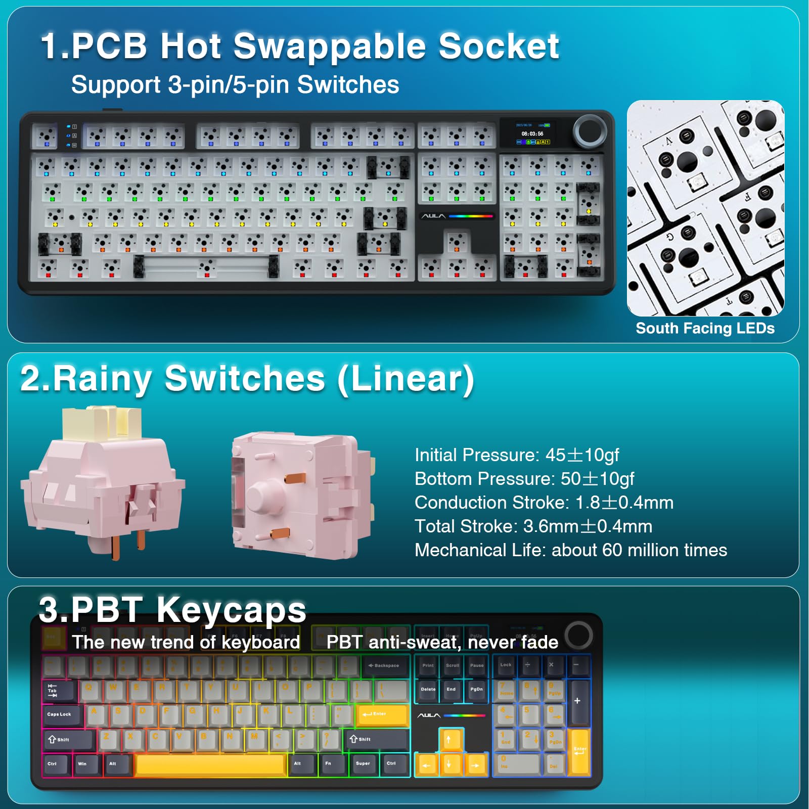 Foto 6 pulgar | Teclado Mecánico Inalámbrico Aula F108 Pro Con Batería De 8000 Mah - Venta Internacional.