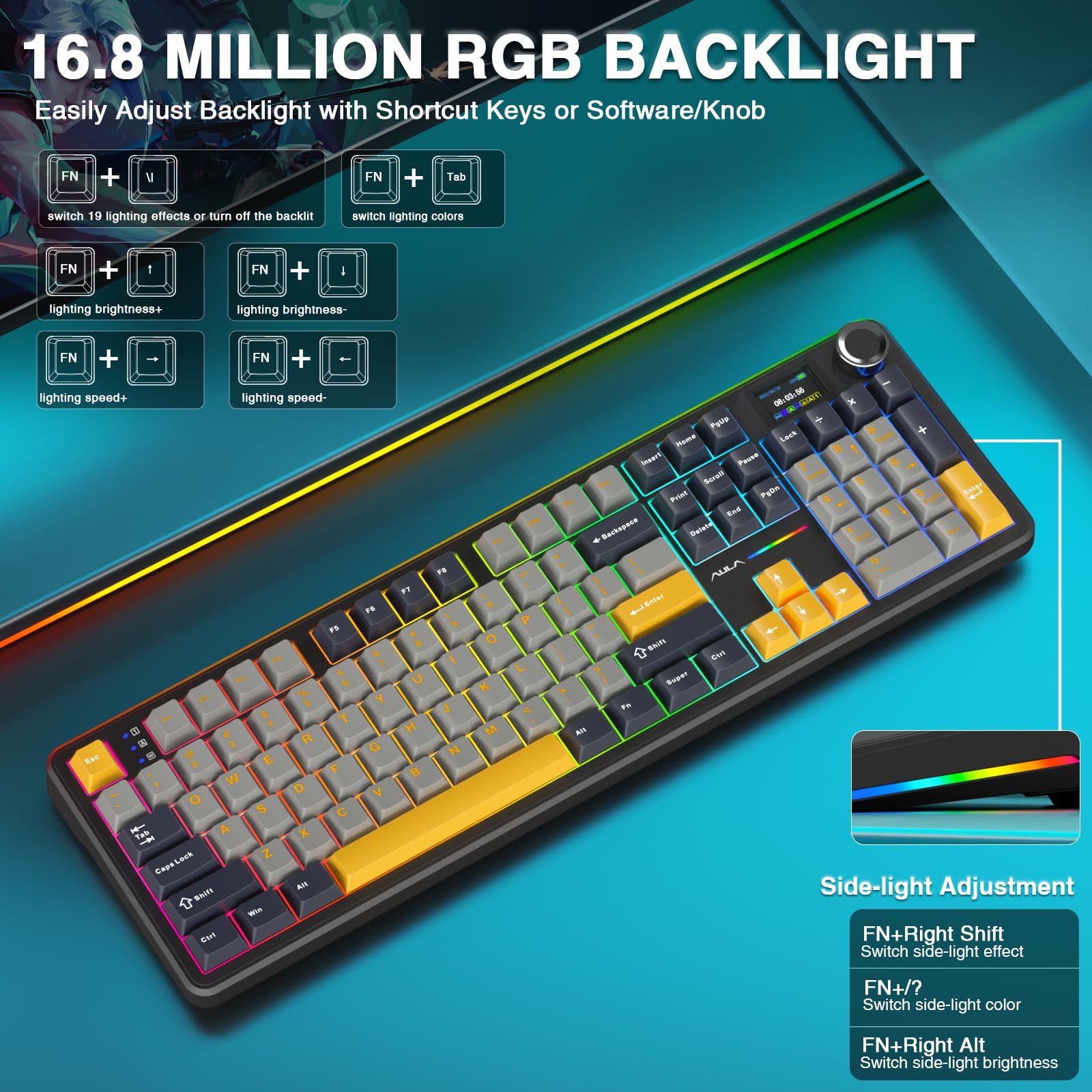 Foto 8 pulgar | Teclado Mecánico Inalámbrico Aula F108 Pro Con Batería De 8000 Mah - Venta Internacional.