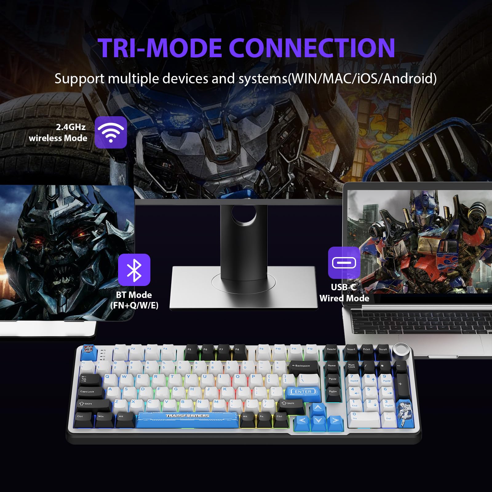 Foto 4 pulgar | Teclado Mecánico Transformers Gk01 Wireless Rgb Bt5.0 - Venta Internacional.