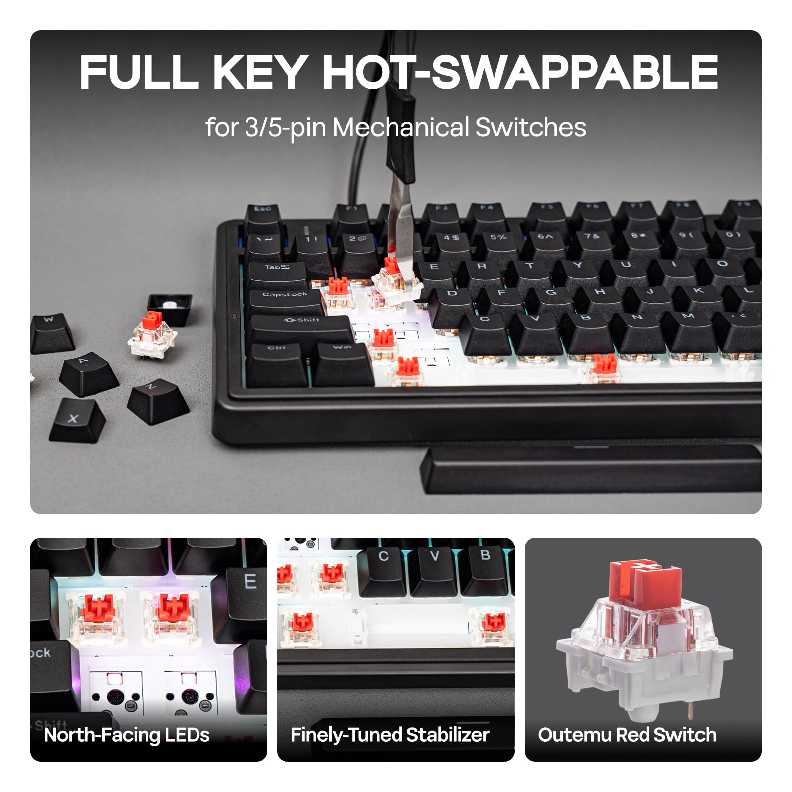 Foto 7 pulgar | Teclado Para Juegos Epomaker Aula F75 Con Cable 75% Con Perilla Negra - Venta Internacional.