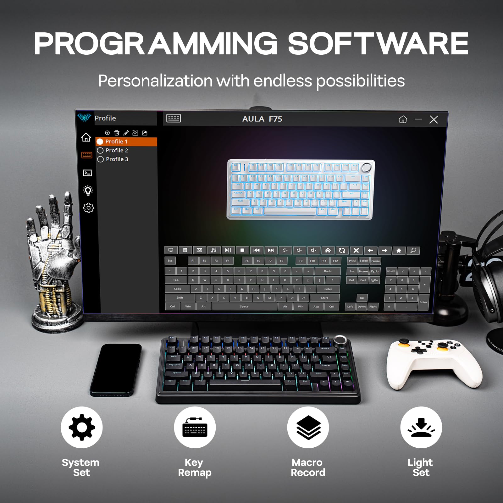 Foto 8 pulgar | Teclado Para Juegos Epomaker Aula F75 Con Cable 75% Con Perilla Negra - Venta Internacional.