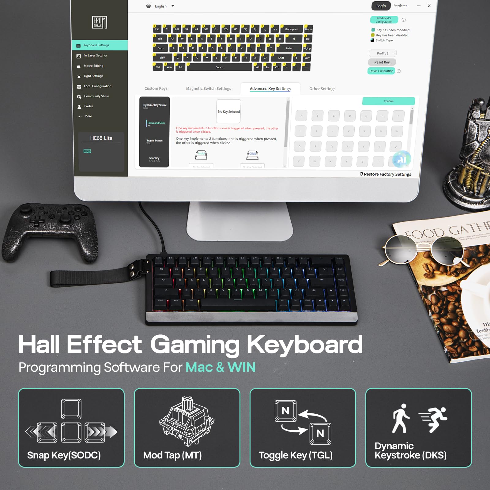 Foto 3 | Teclado Gaming Epomaker He68 Lite Hall Effect Alámbrico Negro - Venta Internacional.