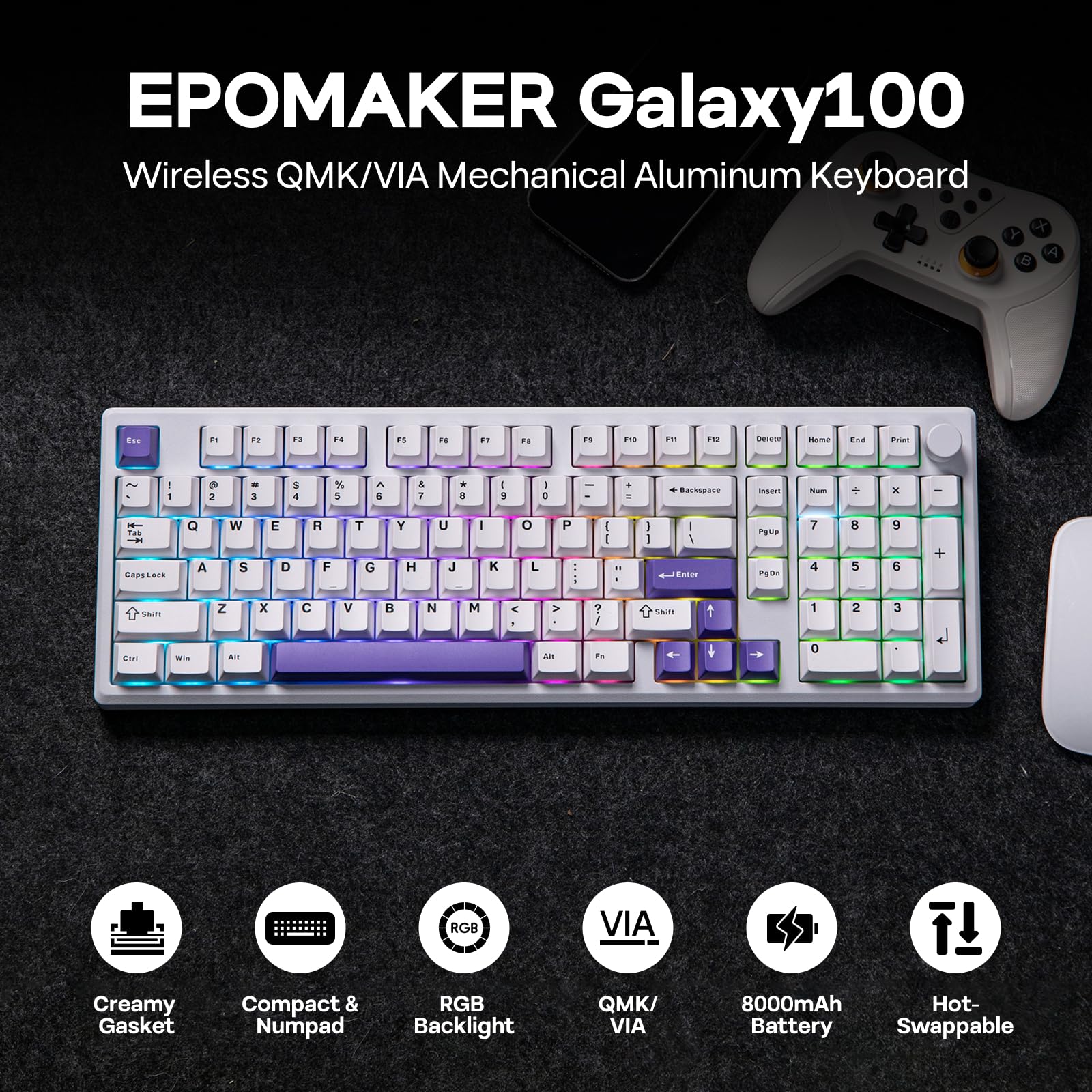 Foto 2 | Teclado Mecánico Inalámbrico Epomaker Galaxy100 Con 8000 Mah - Venta Internacional.