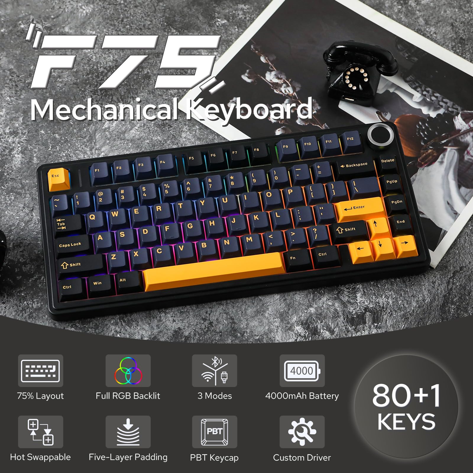 Foto 2 | Teclado Mecánico Epomaker X Aula F75 Gasket 75% Rgb Negro - Venta Internacional.