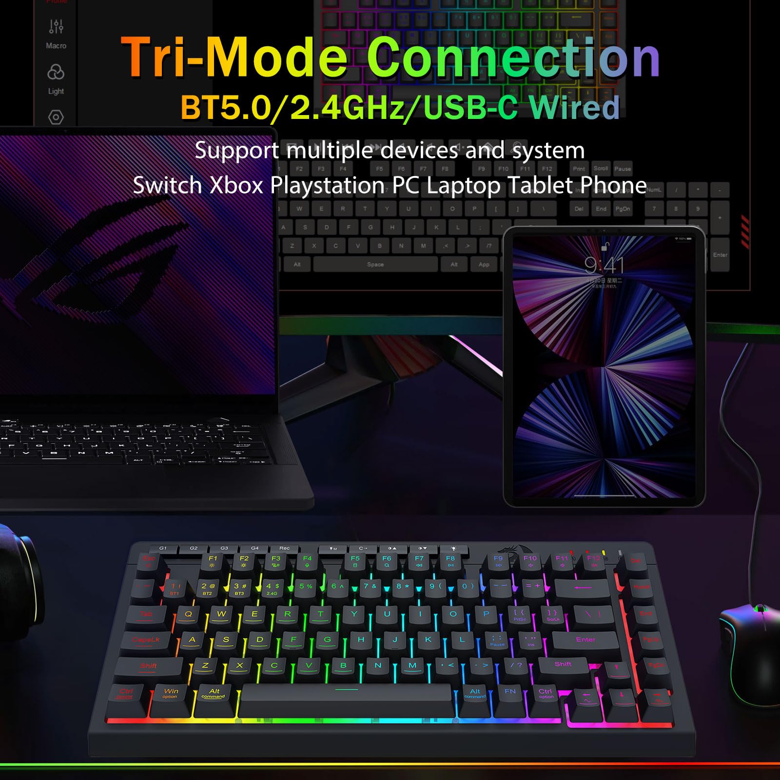 Foto 3 | Teclado Inalámbrico Portátil Para Juegos Redragon K524rgb-pro - Venta Internacional.