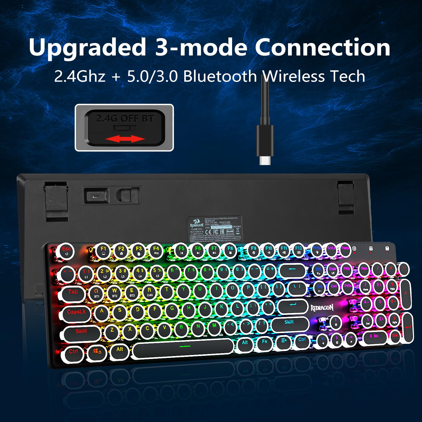 Foto 4 pulgar | Teclado Mecánico Para Juegos Redragon Typewriter K710w Black - Venta Internacional.