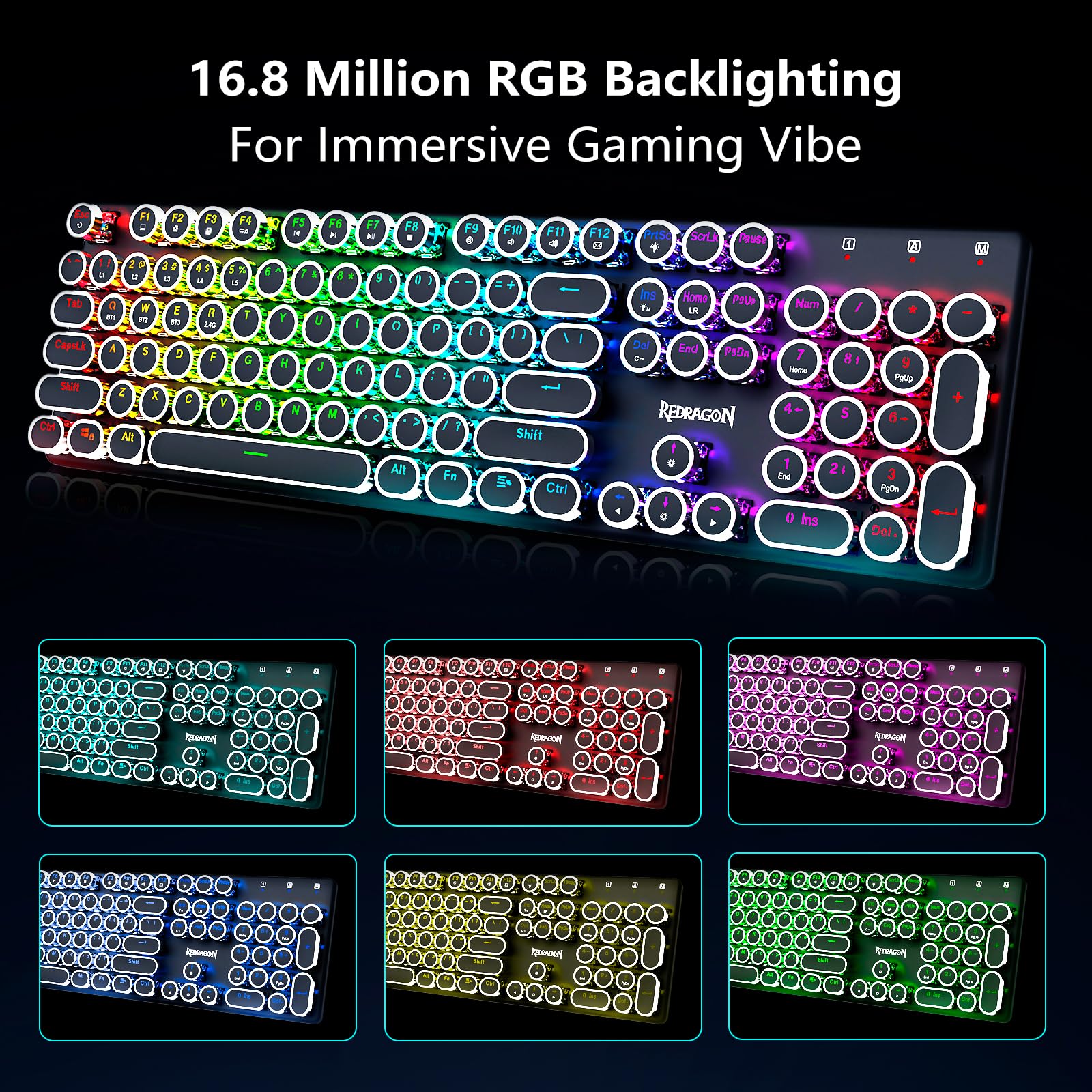 Foto 5 pulgar | Teclado Mecánico Para Juegos Redragon Typewriter K710w Black - Venta Internacional.