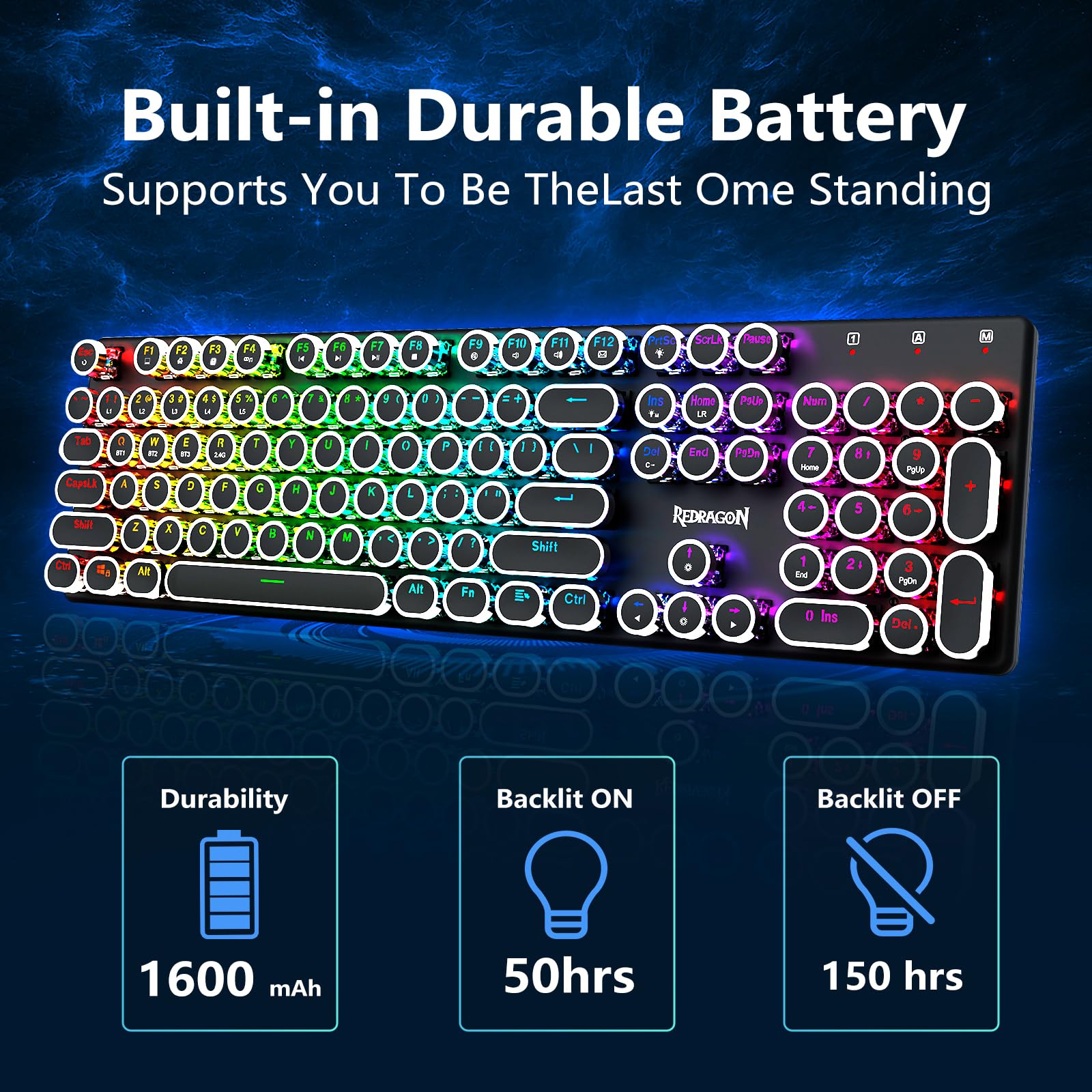 Foto 6 pulgar | Teclado Mecánico Para Juegos Redragon Typewriter K710w Black - Venta Internacional.