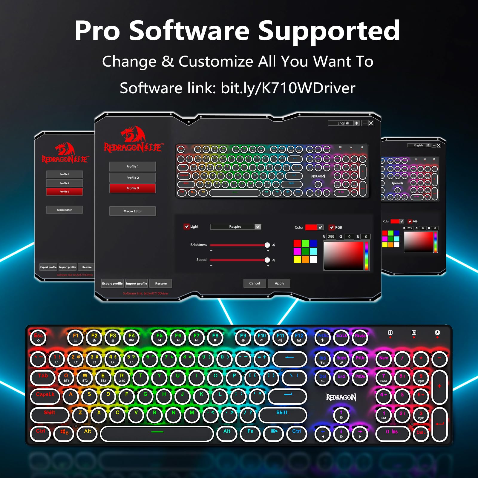 Foto 7 | Teclado Mecánico Para Juegos Redragon Typewriter K710w Black - Venta Internacional.