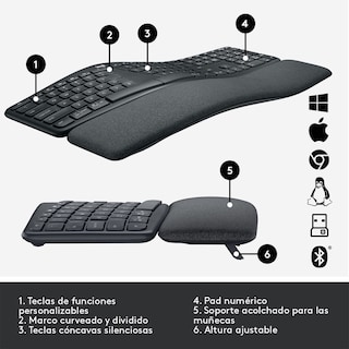 Foto 2 | Teclado Inalámbrico Logitech Ergo K860 Bluetooth color Negro