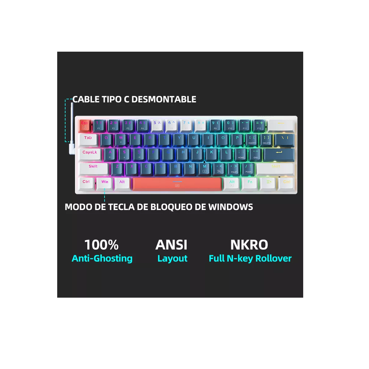 Foto 3 pulgar | Teclado Mecánico Gamer K500-61 Brown Switch Eo Safe Imports Esi-10780 Multicolor