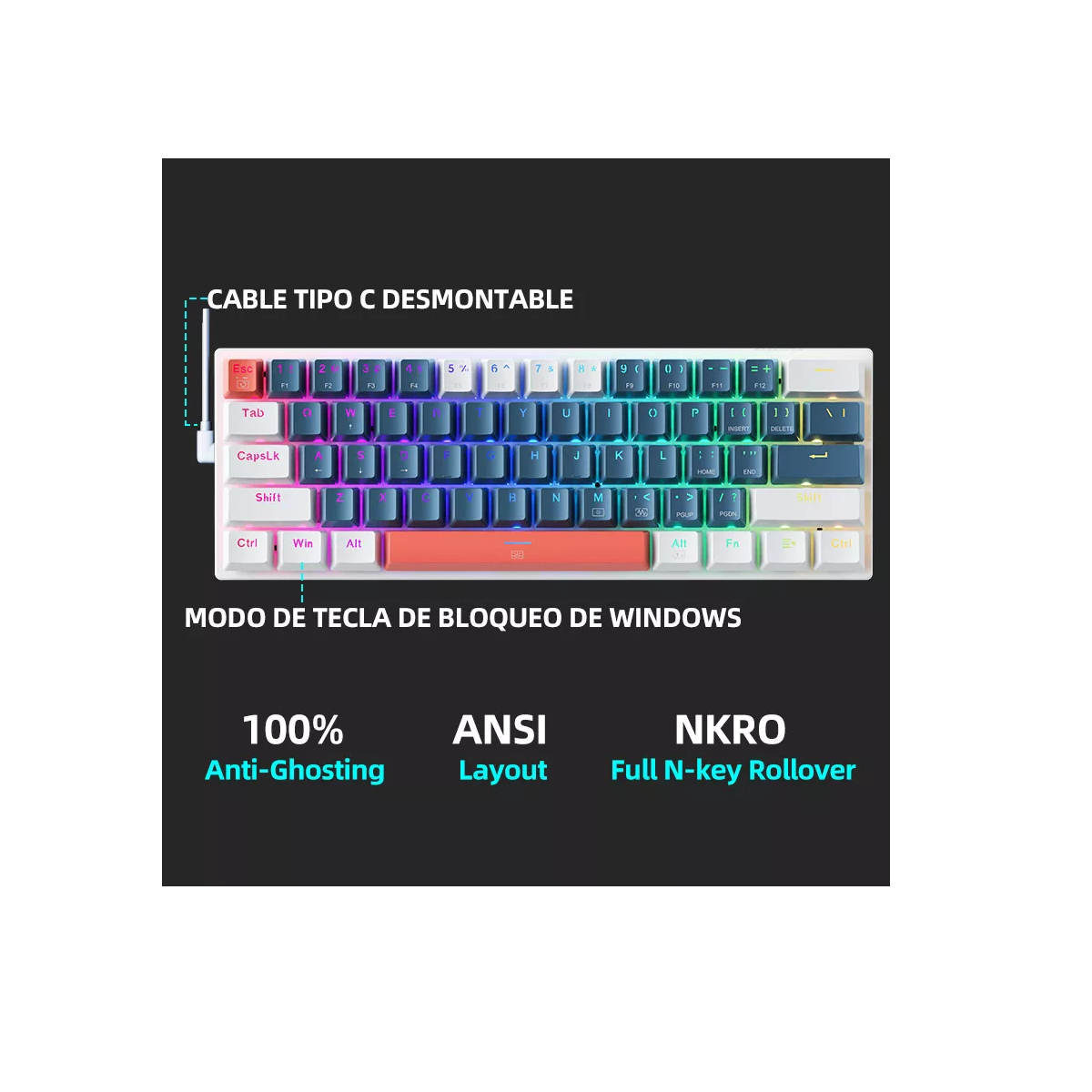 Foto 2 | Teclado Mecánico Gamer  K500-61 Red Switch Eo Safe Imports Esi-10781 Multicolor