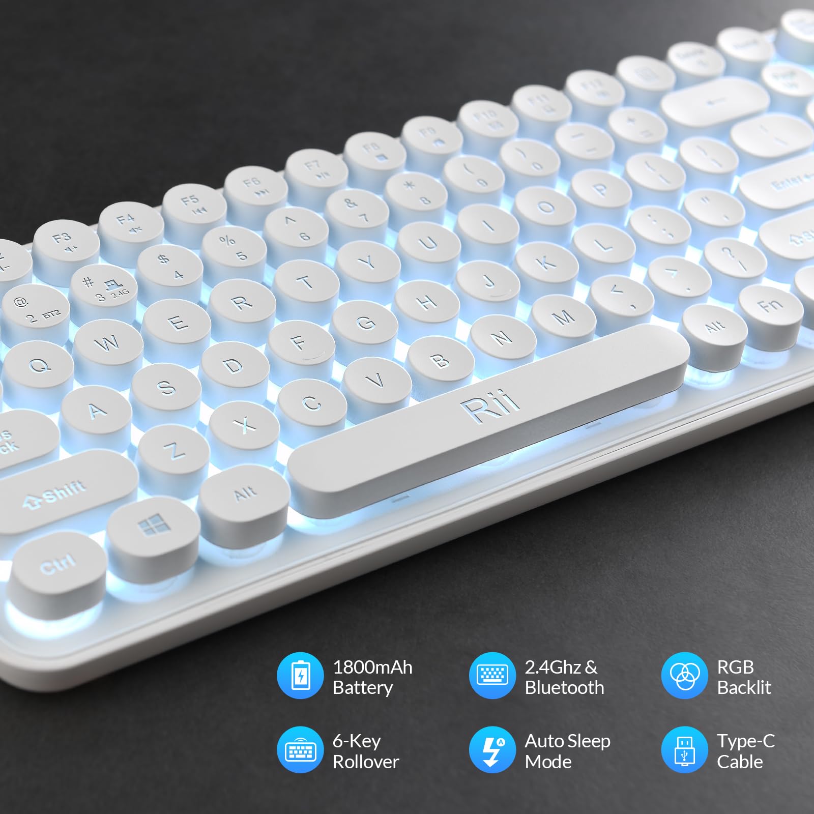 Foto 5 pulgar | Teclado Para Juegos Rii Typewriter Style Wireless 105 Teclas Rgb - Venta Internacional.