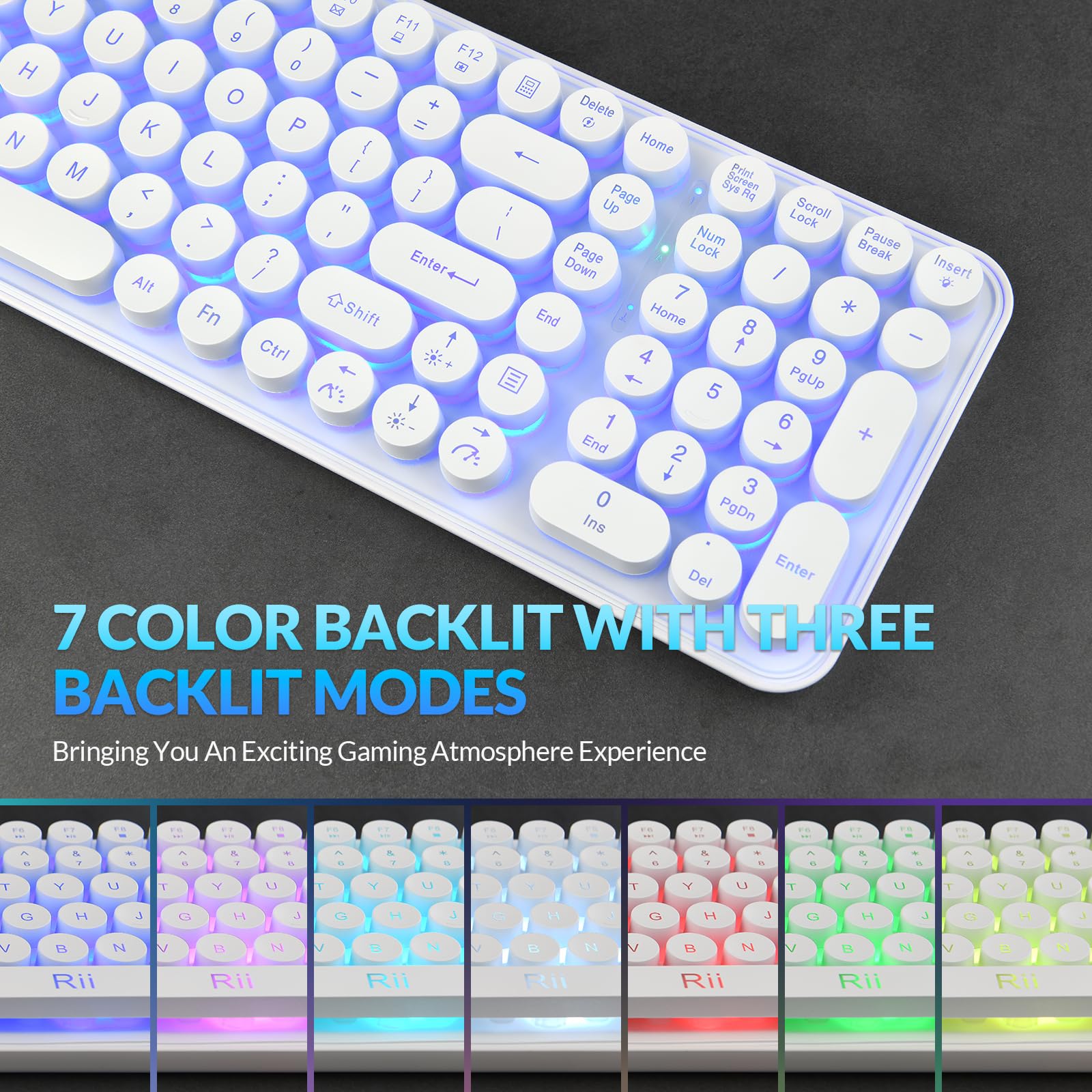Foto 5 | Teclado Para Juegos Rii Typewriter Style Wireless 105 Teclas Rgb - Venta Internacional.