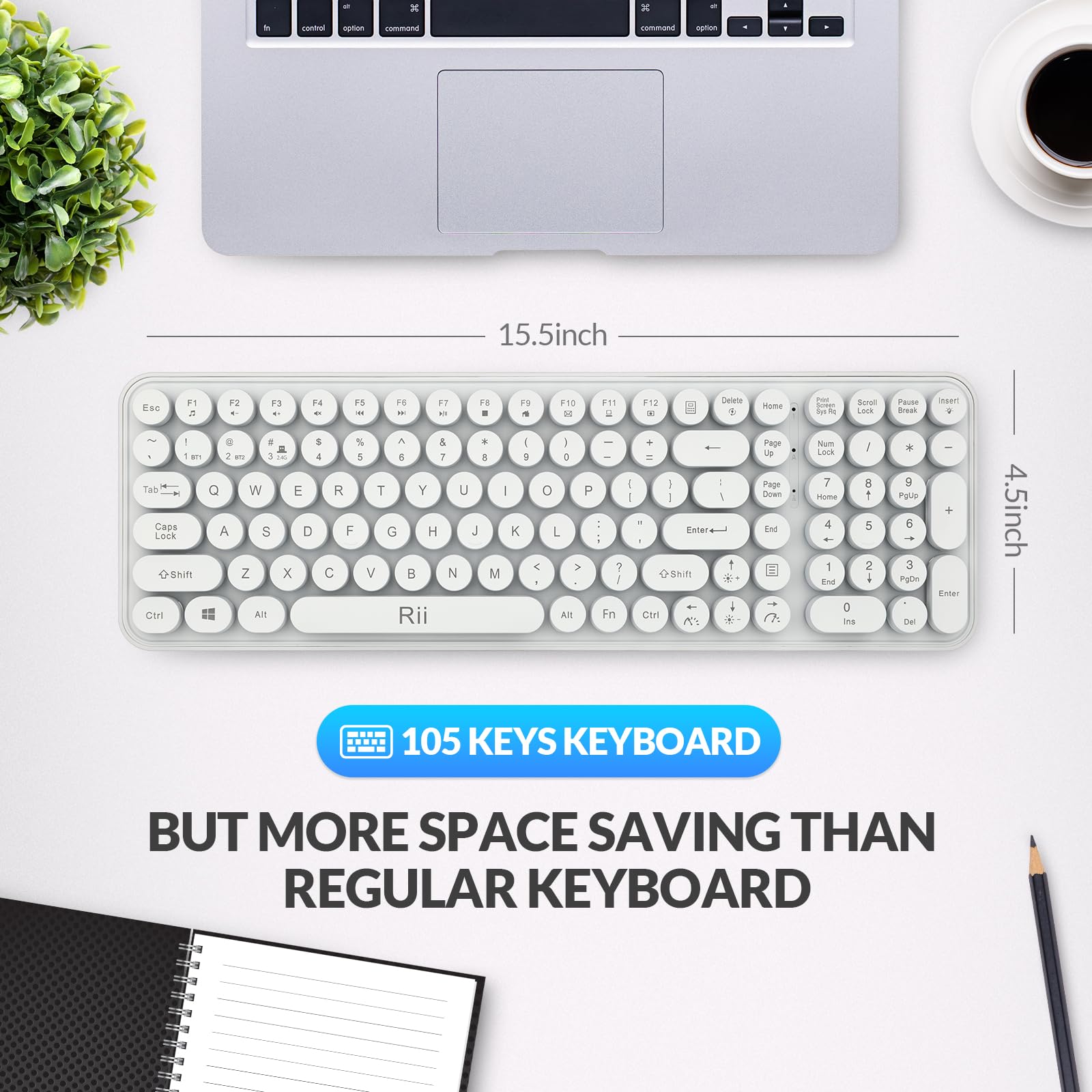 Foto 6 | Teclado Para Juegos Rii Typewriter Style Wireless 105 Teclas Rgb - Venta Internacional.